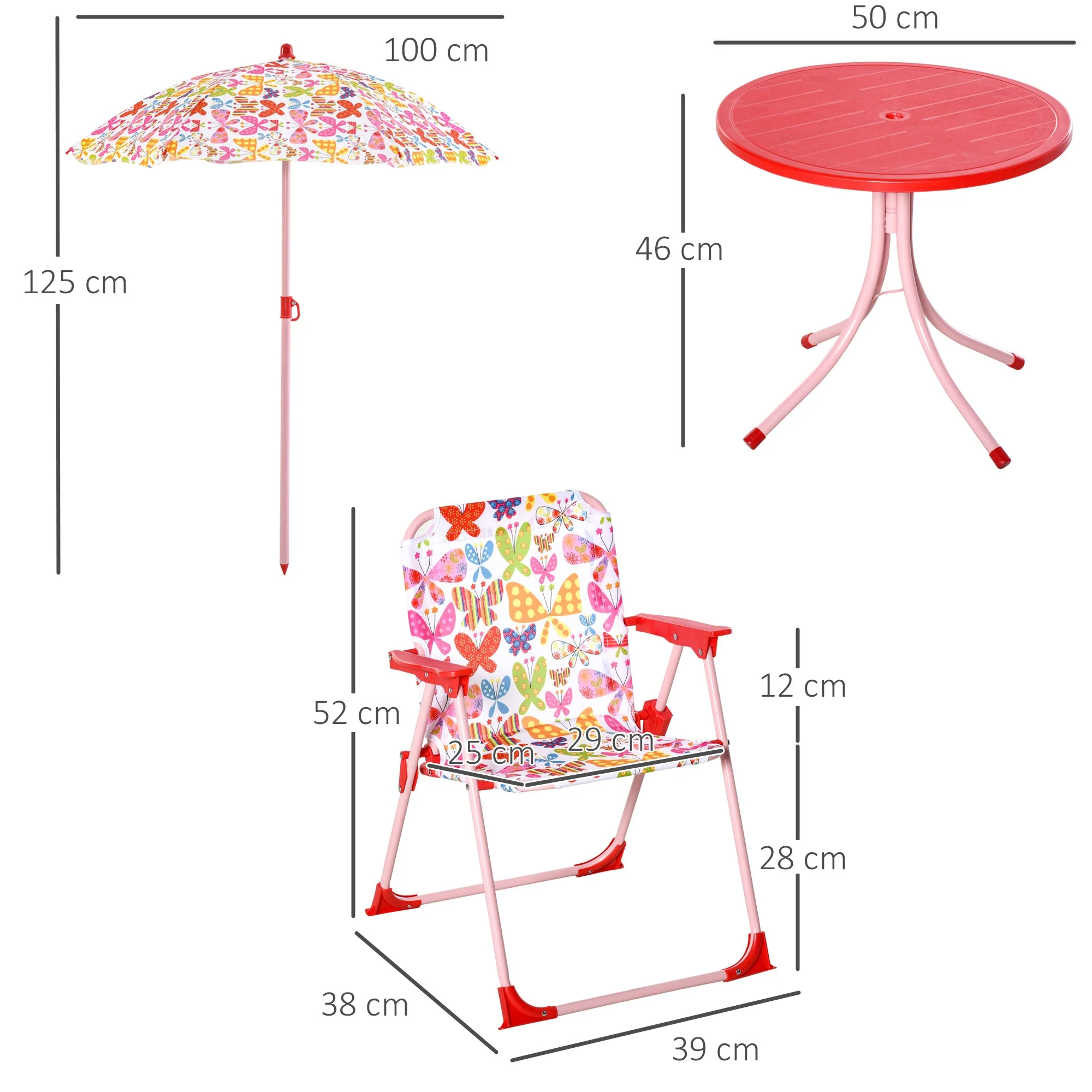 Kids Folding Picnic Table and Chairs Set Color Stripes Outdoor w/ Parasol - Image 2