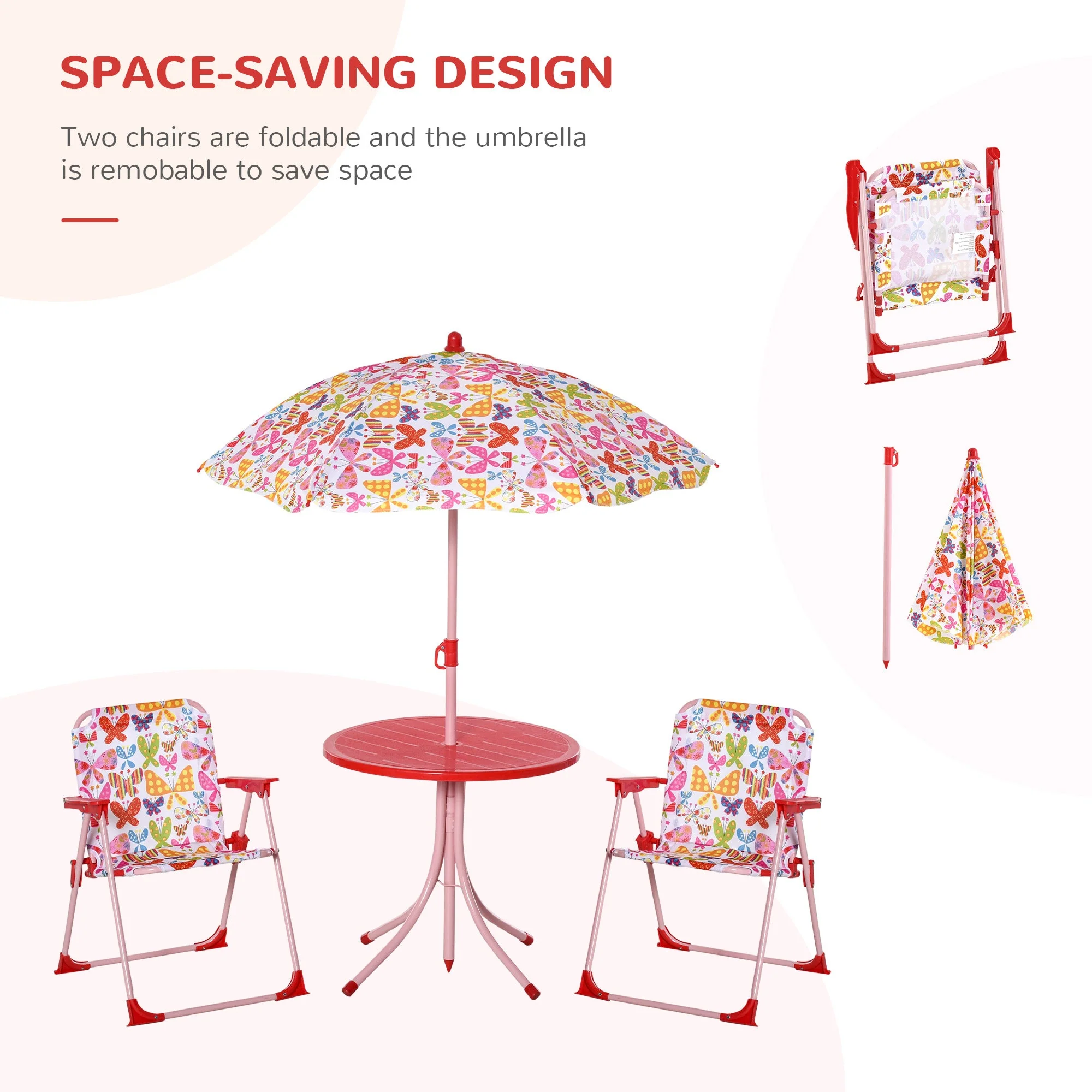 Kids Folding Picnic Table and Chairs Set Color Stripes Outdoor w/ Parasol - Image 3