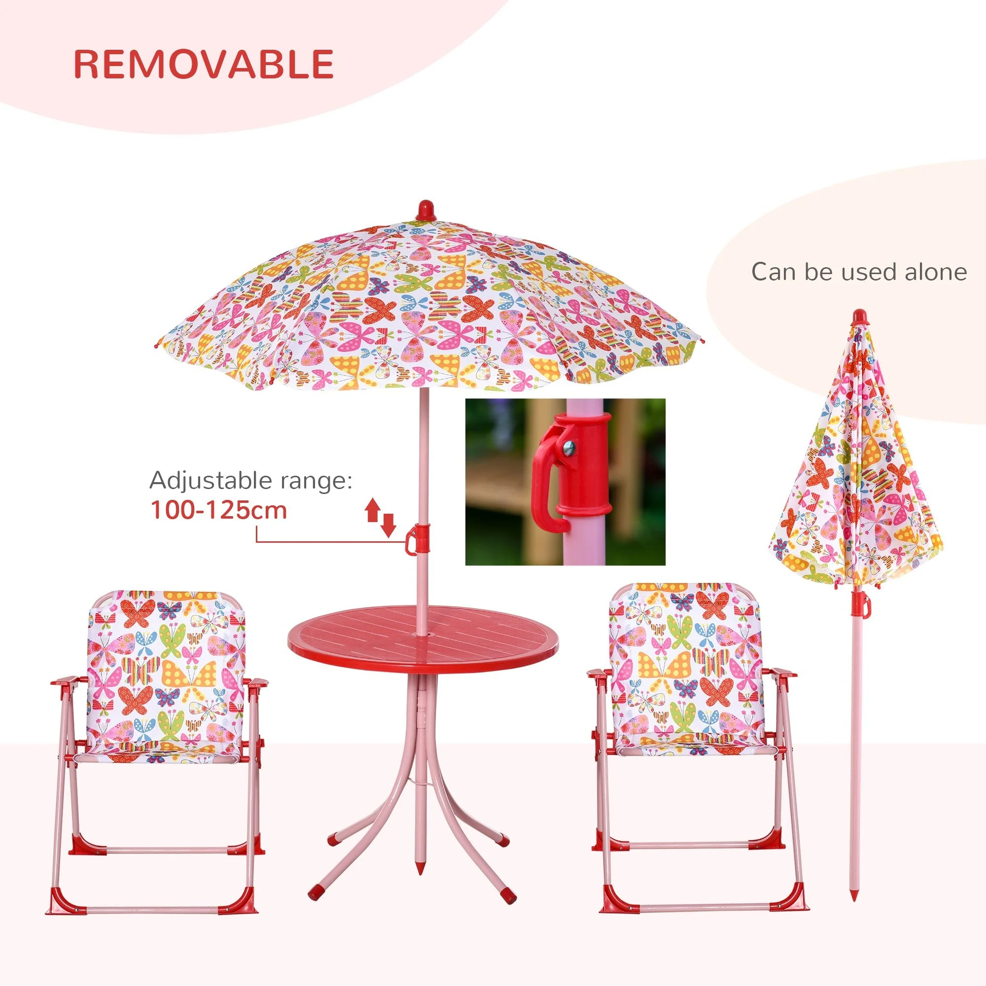 Kids Folding Picnic Table and Chairs Set Color Stripes Outdoor w/ Parasol - Image 5