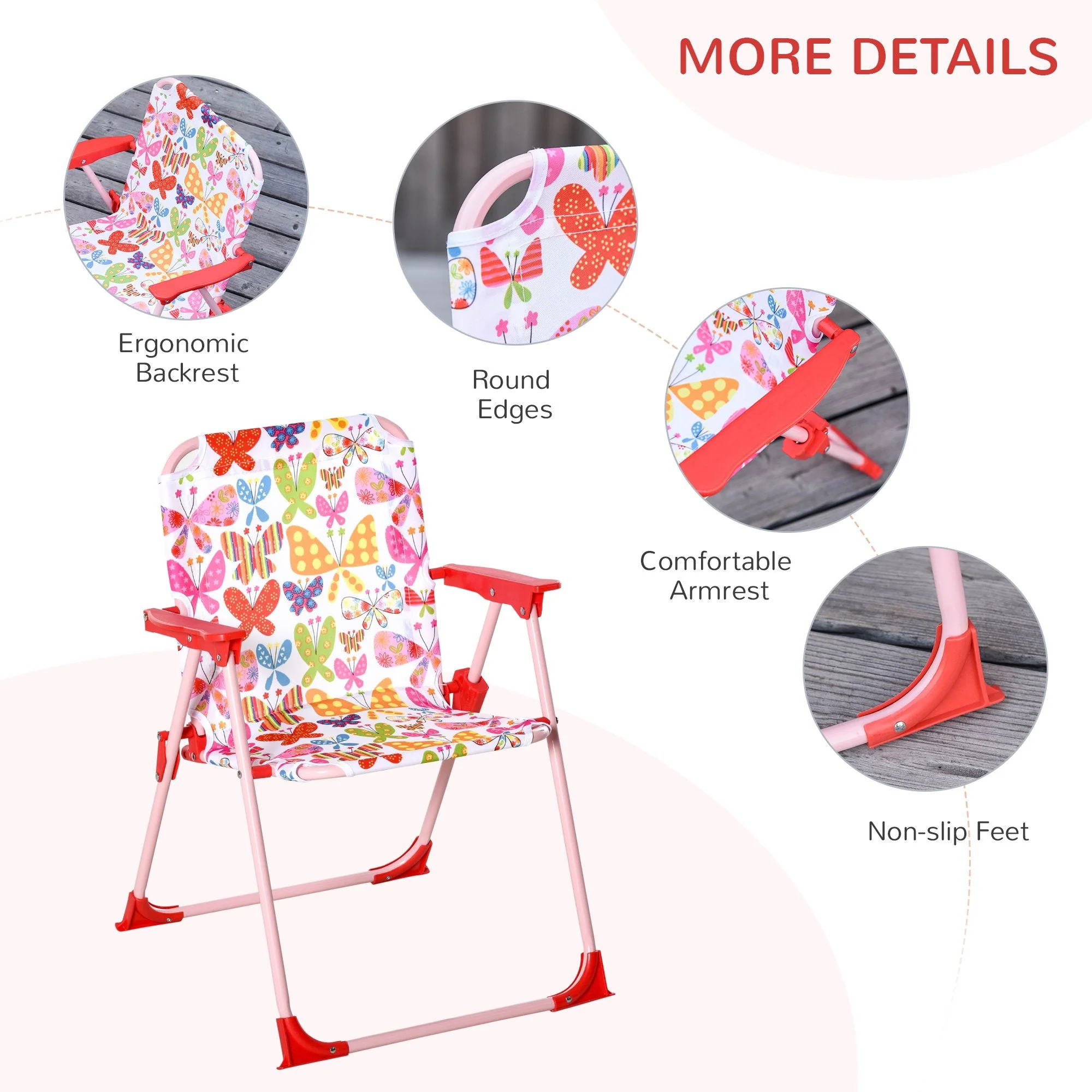 Kids Folding Picnic Table and Chairs Set Color Stripes Outdoor w/ Parasol - Image 6