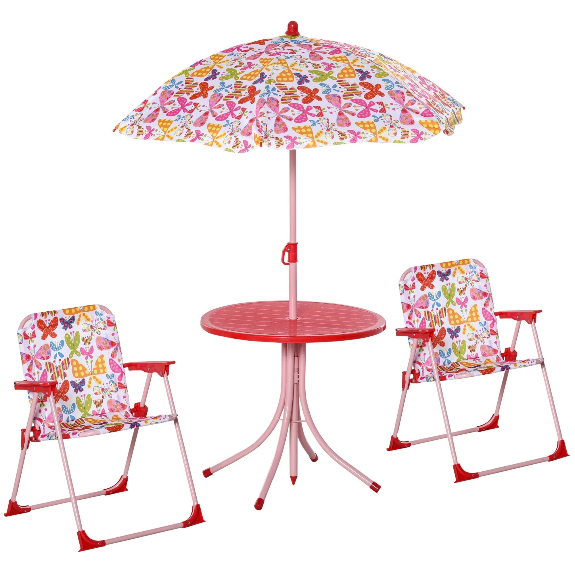 Kids Folding Picnic Table and Chairs Set Color Stripes Outdoor w/ Parasol - Image 8