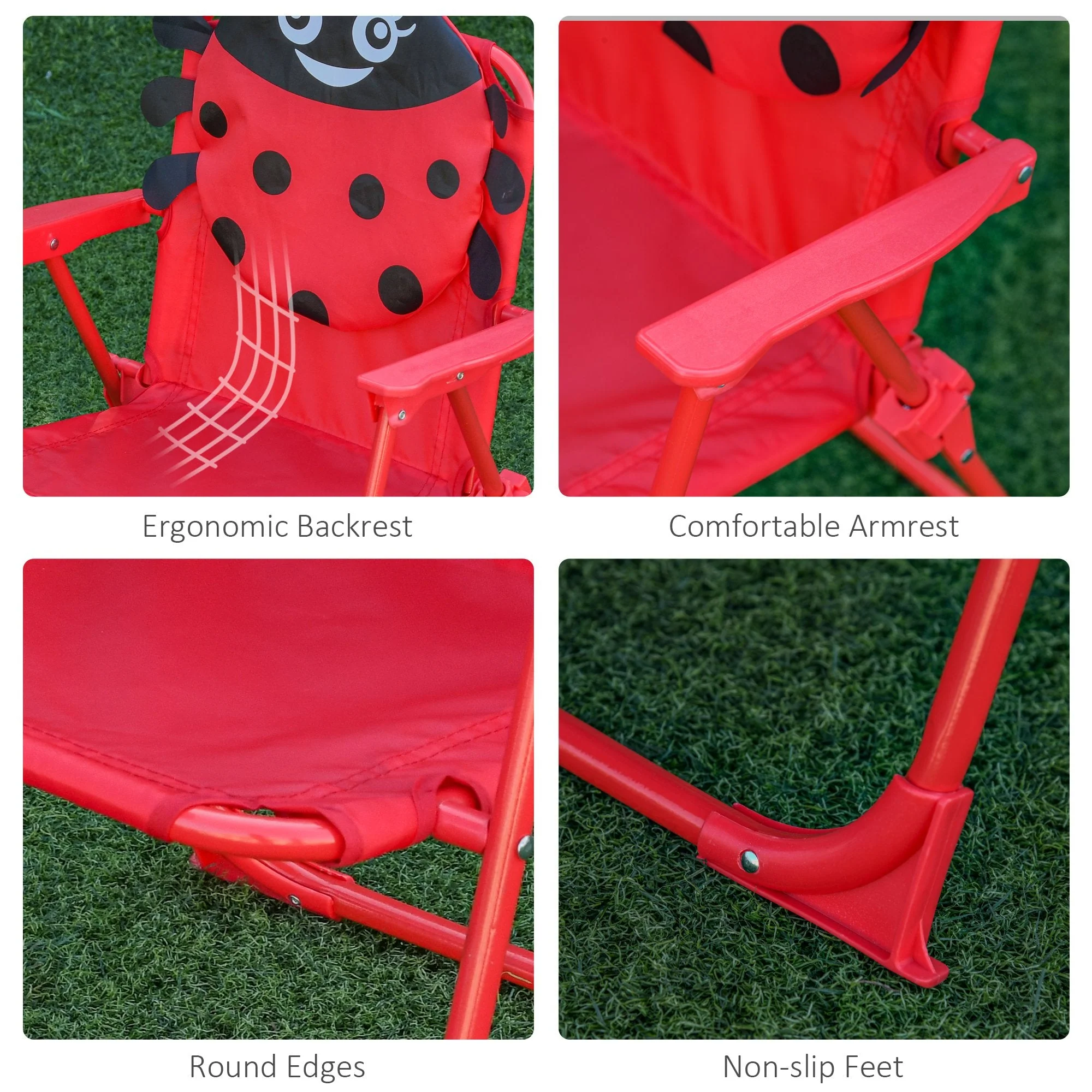 Kids Folding Picnic Table and Chairs Set Ladybug Pattern Outdoor w/ Parasol - Image 6