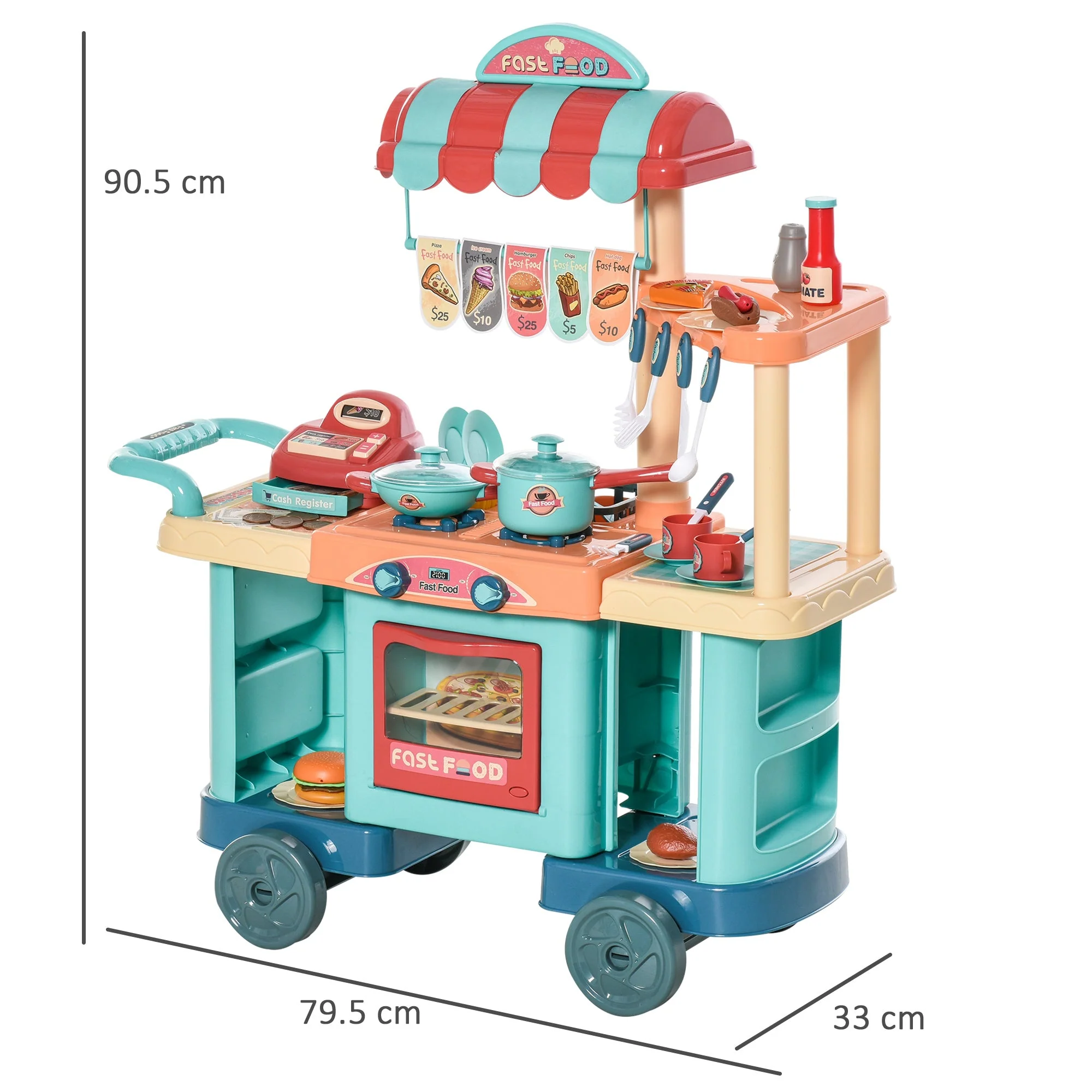 Kids Food Cart Pretend Playset Kitchen Supermarket Trolley Set w/ Accessories - Image 3