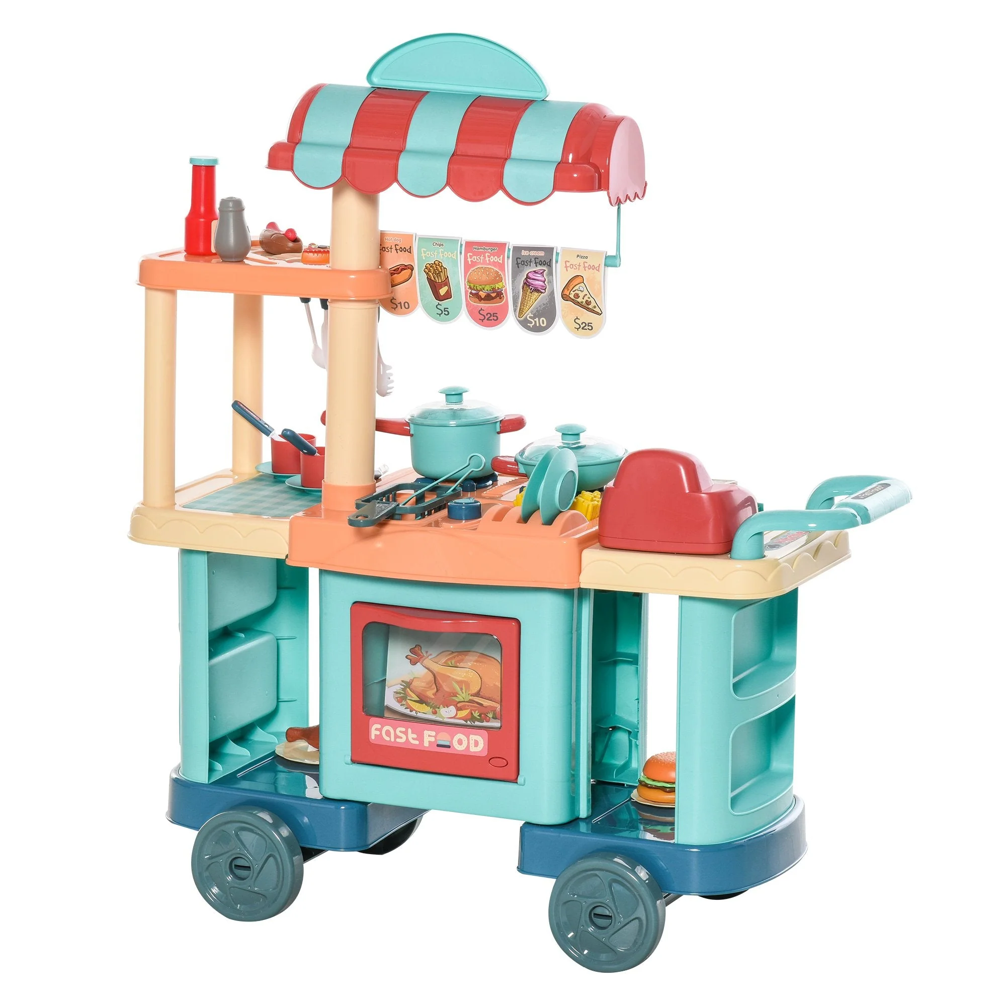 Kids Food Cart Pretend Playset Kitchen Supermarket Trolley Set w/ Accessories - Image 9