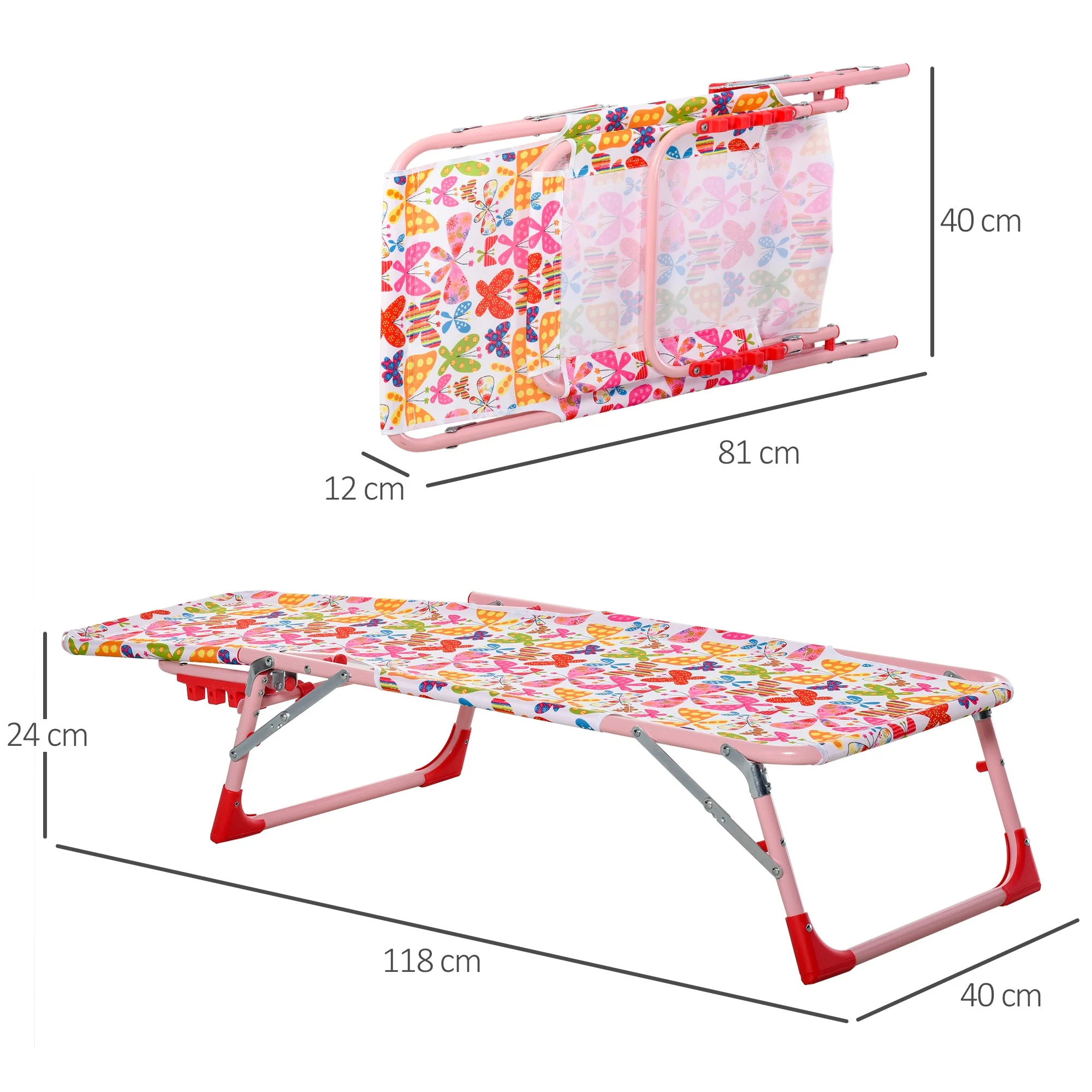 Kids Garden Chairs Reclining Folding Zero Gravity Chairs Lounge Chair Sun Lounger Adjustable Backrest Outdoor Blue 118 x 40 x 24cm Pink - Image 2