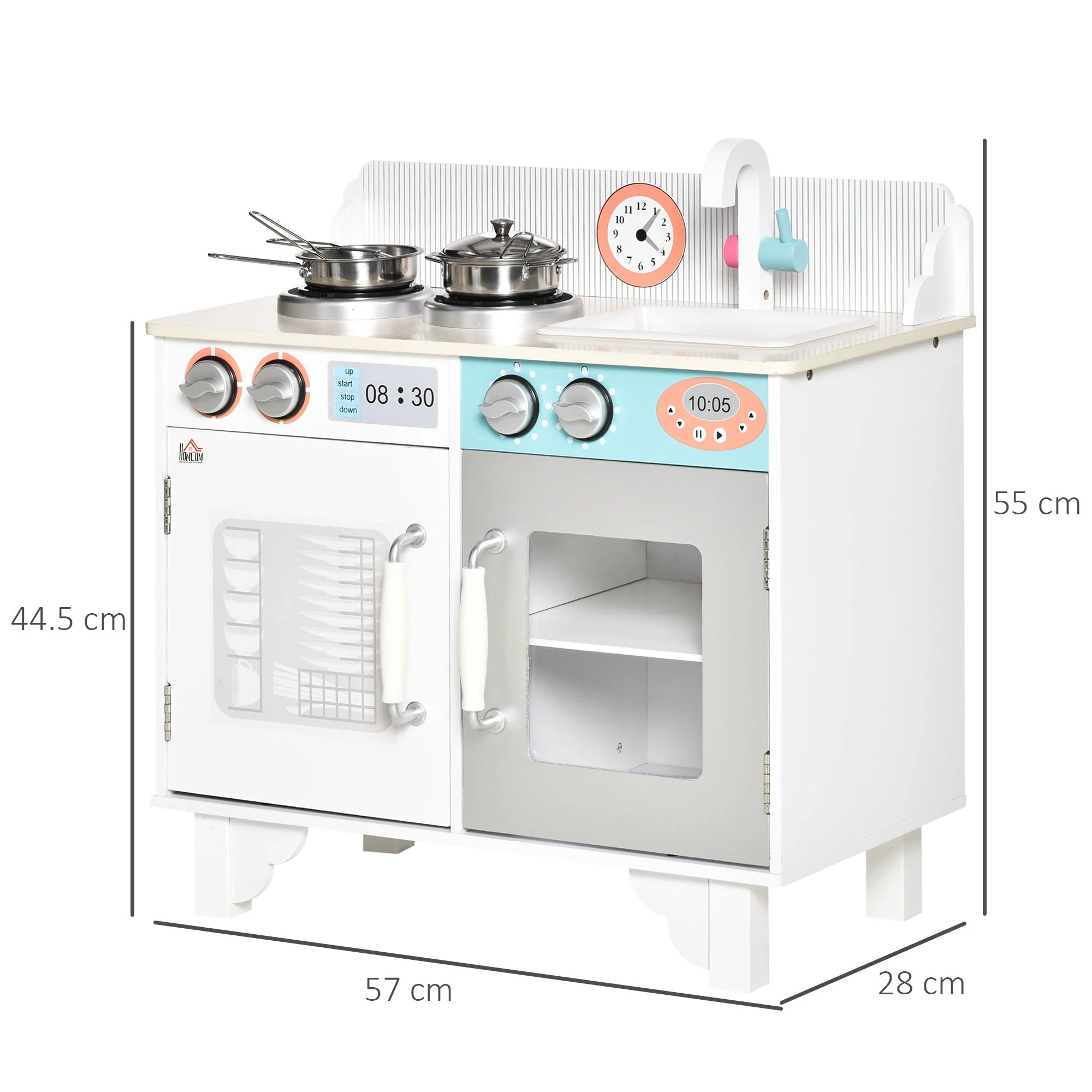 Kids Kitchen Play Cooking Toy Set w/ Sink Cooking Bench for 3-6 Years Old White - Image 2