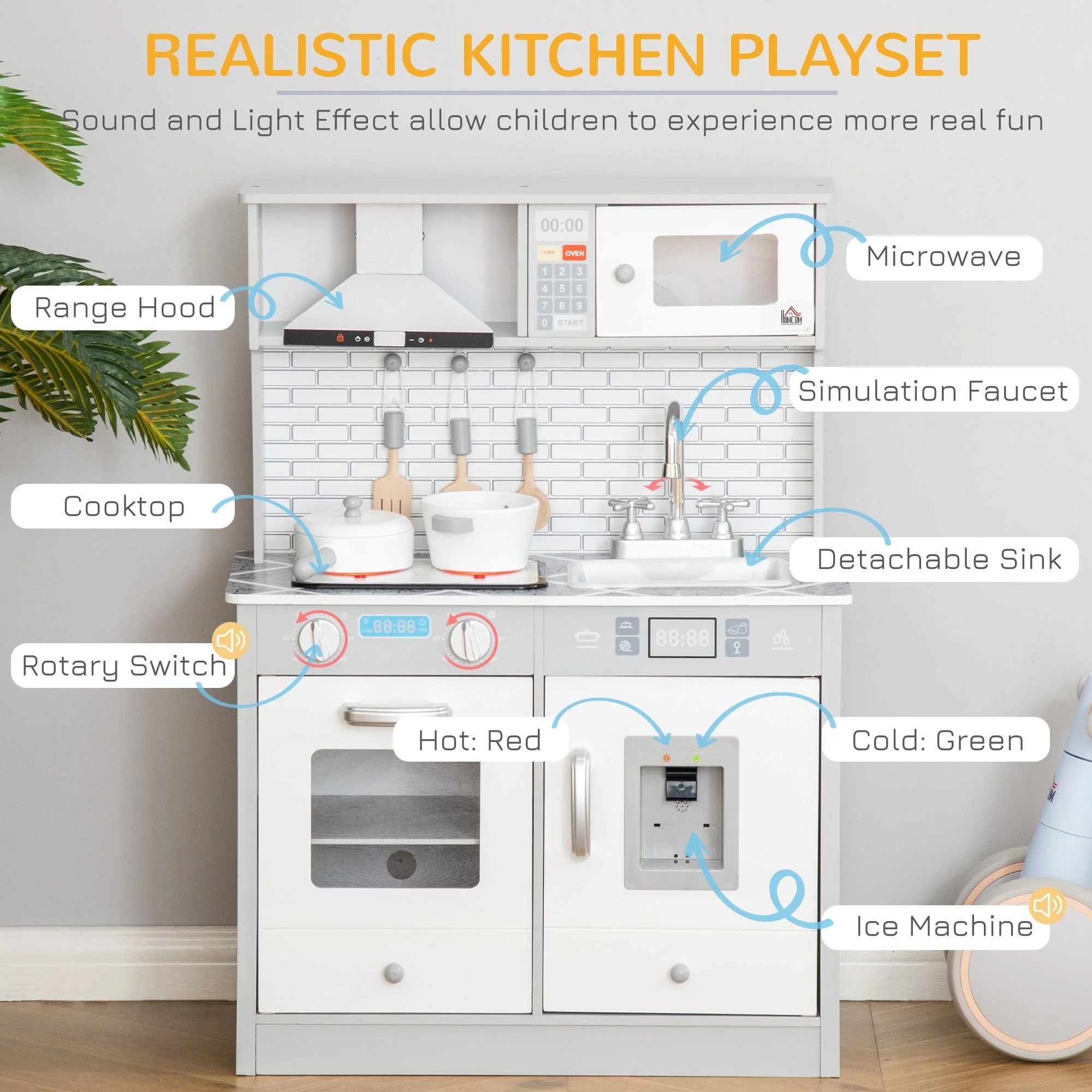 Kids Kitchen Play Cooking Toy Set w/ Sound & Light - Image 5