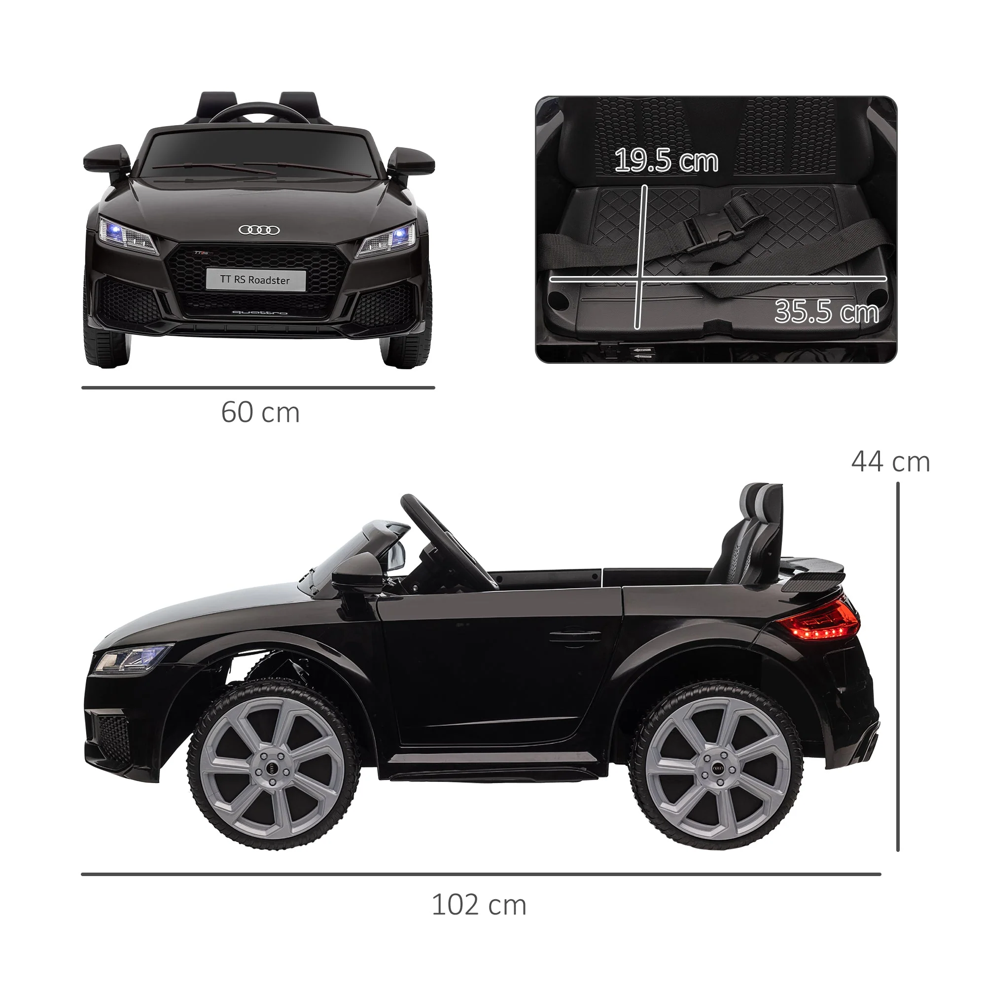 Kids Licensed Audi TT Ride-On Car 12V Battery w/ Remote Suspension Headlights and MP3 Player 2.5-5km/h Black - Image 2