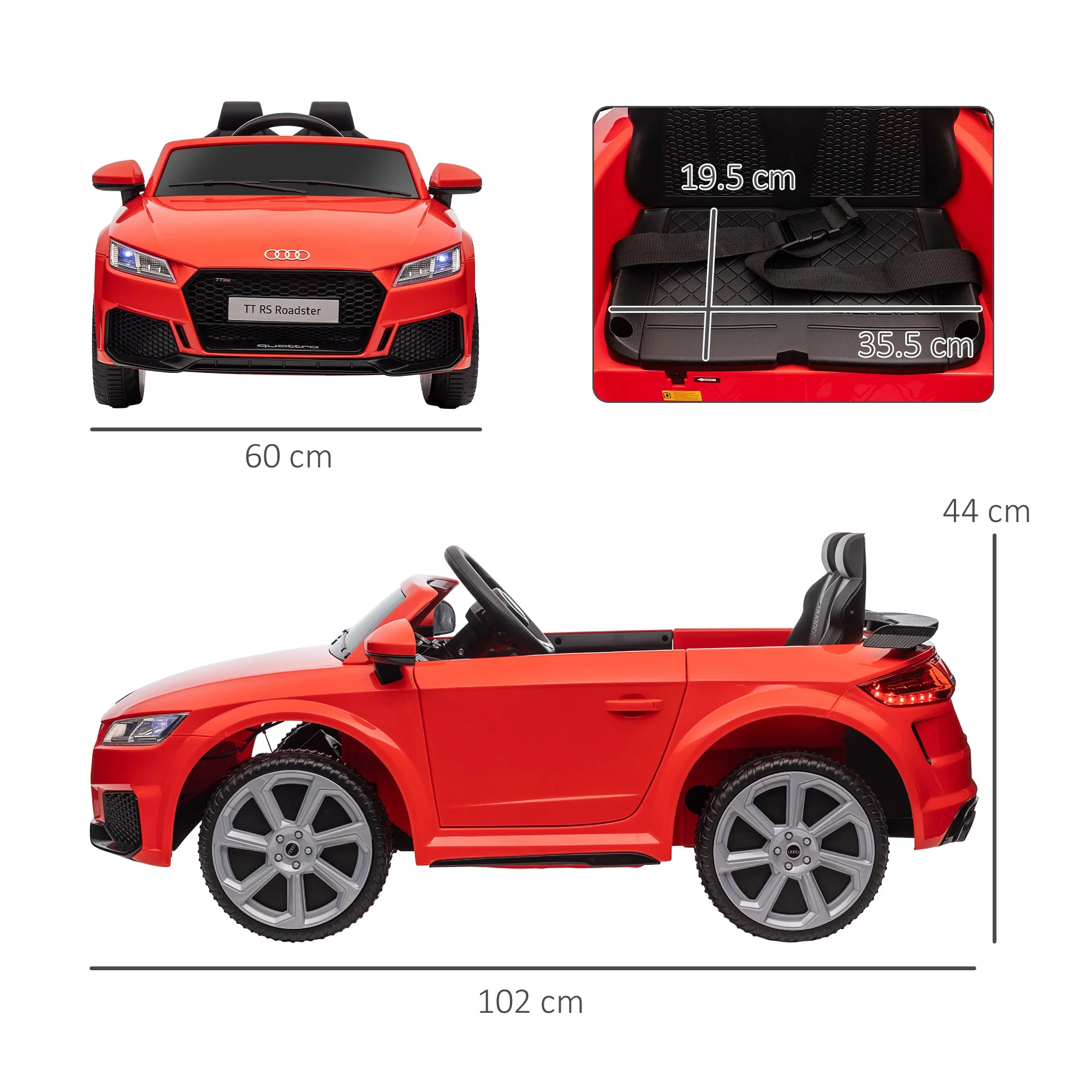 Kids Licensed Audi TT Ride-On Car 12V Battery w/ Remote Suspension Headlights and MP3 Player 2.5-5km/h Red - Image 2