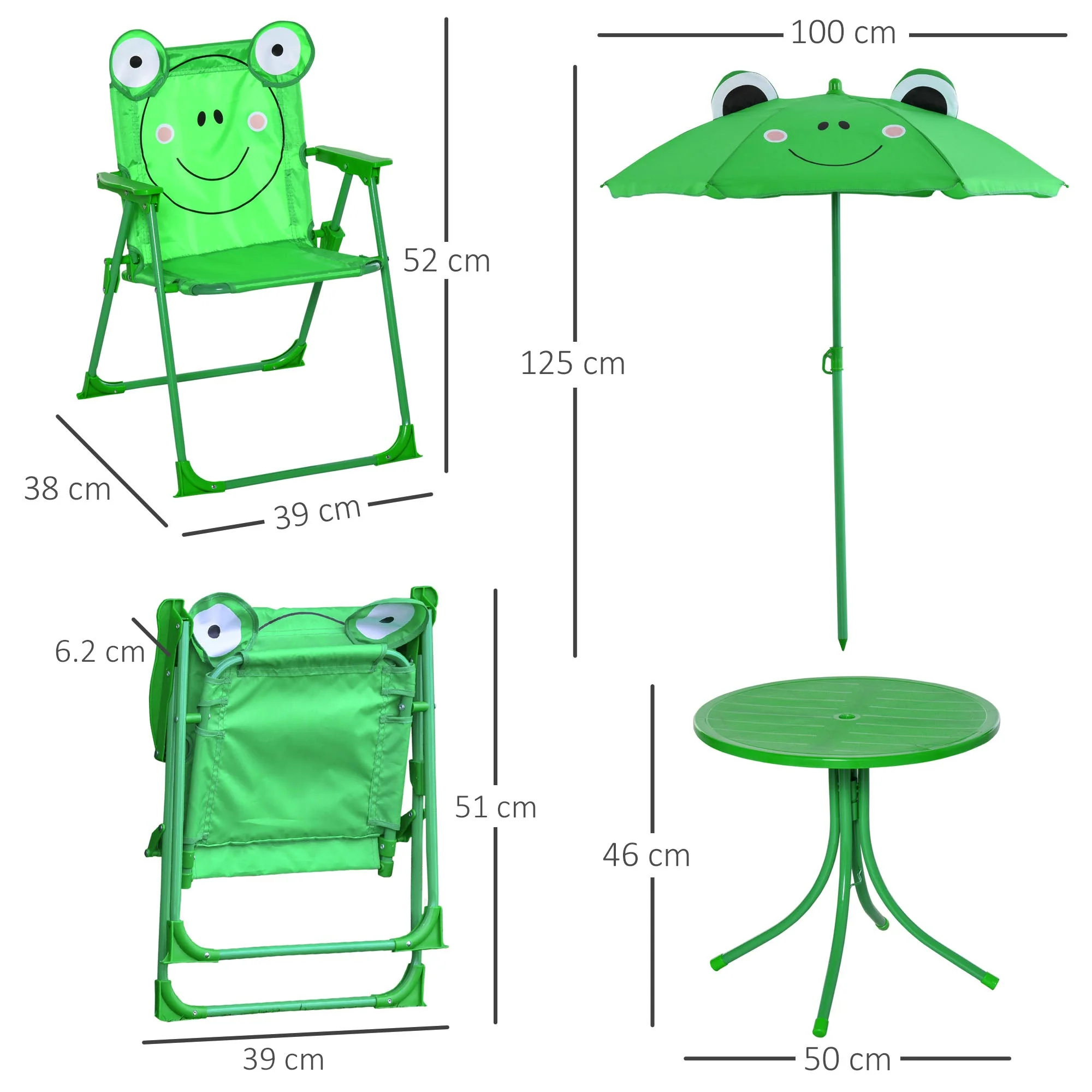 Kids Picnic Table and Chair Set Frog w/ Removable Adjustable Umbrella - Image 2