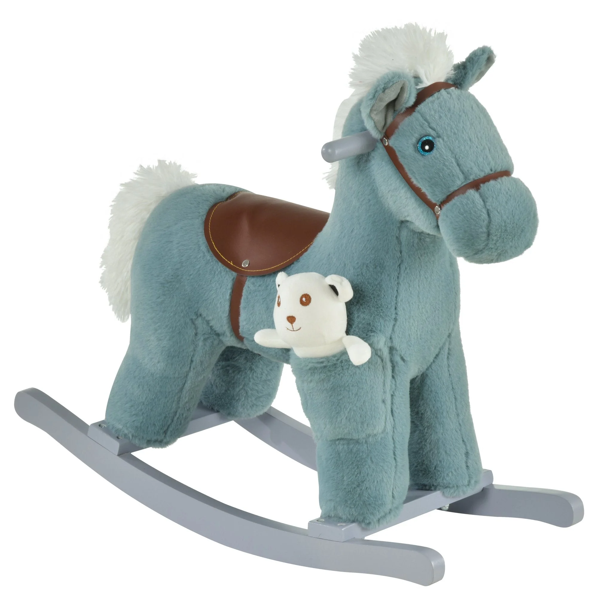 Kids Plush Ride-On Rocking Horse Toy Rocker with Plush Toy Realistic Sounds for Child 18-36 Months Blue - Image 2