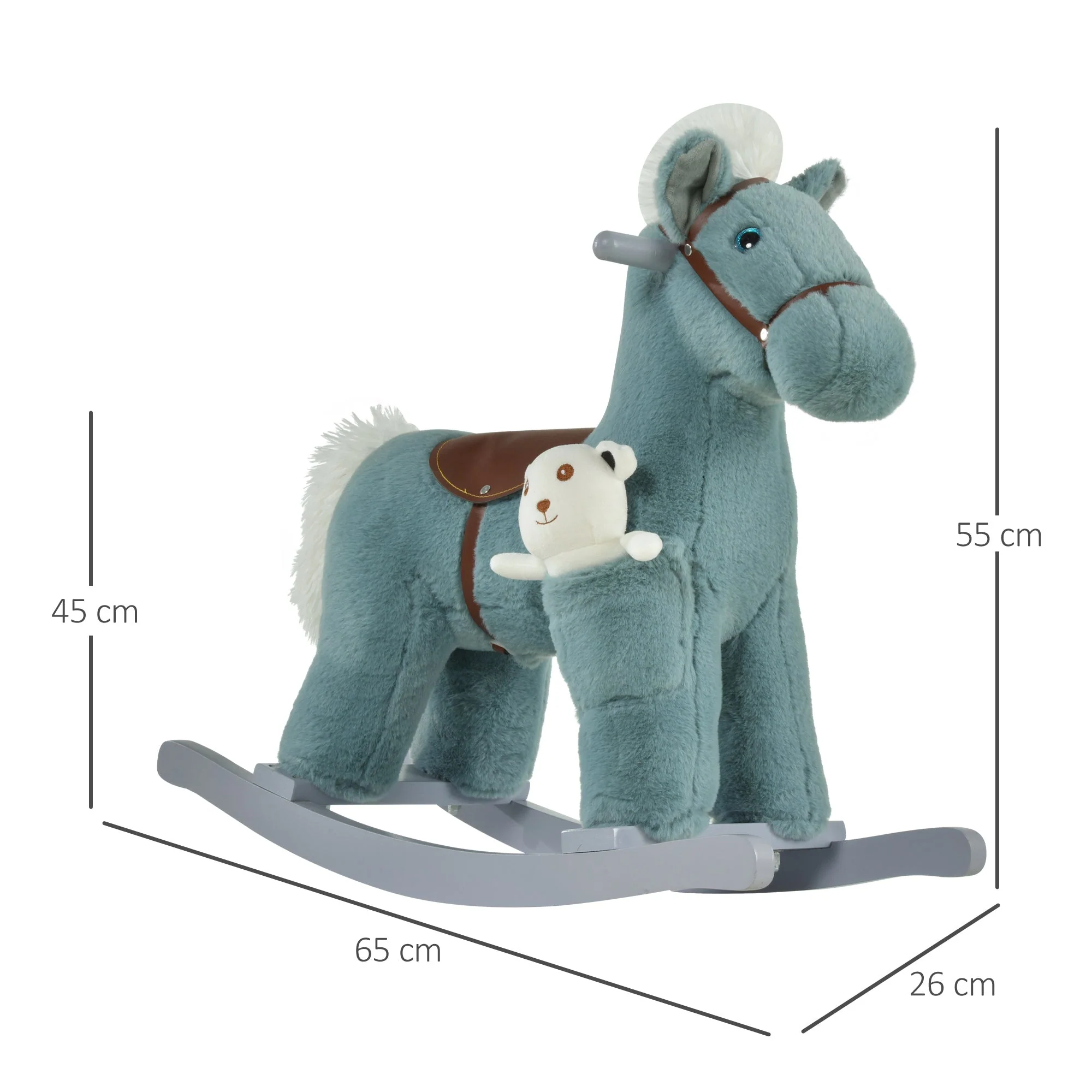 Kids Plush Ride-On Rocking Horse Toy Rocker with Plush Toy Realistic Sounds for Child 18-36 Months Blue - Image 3