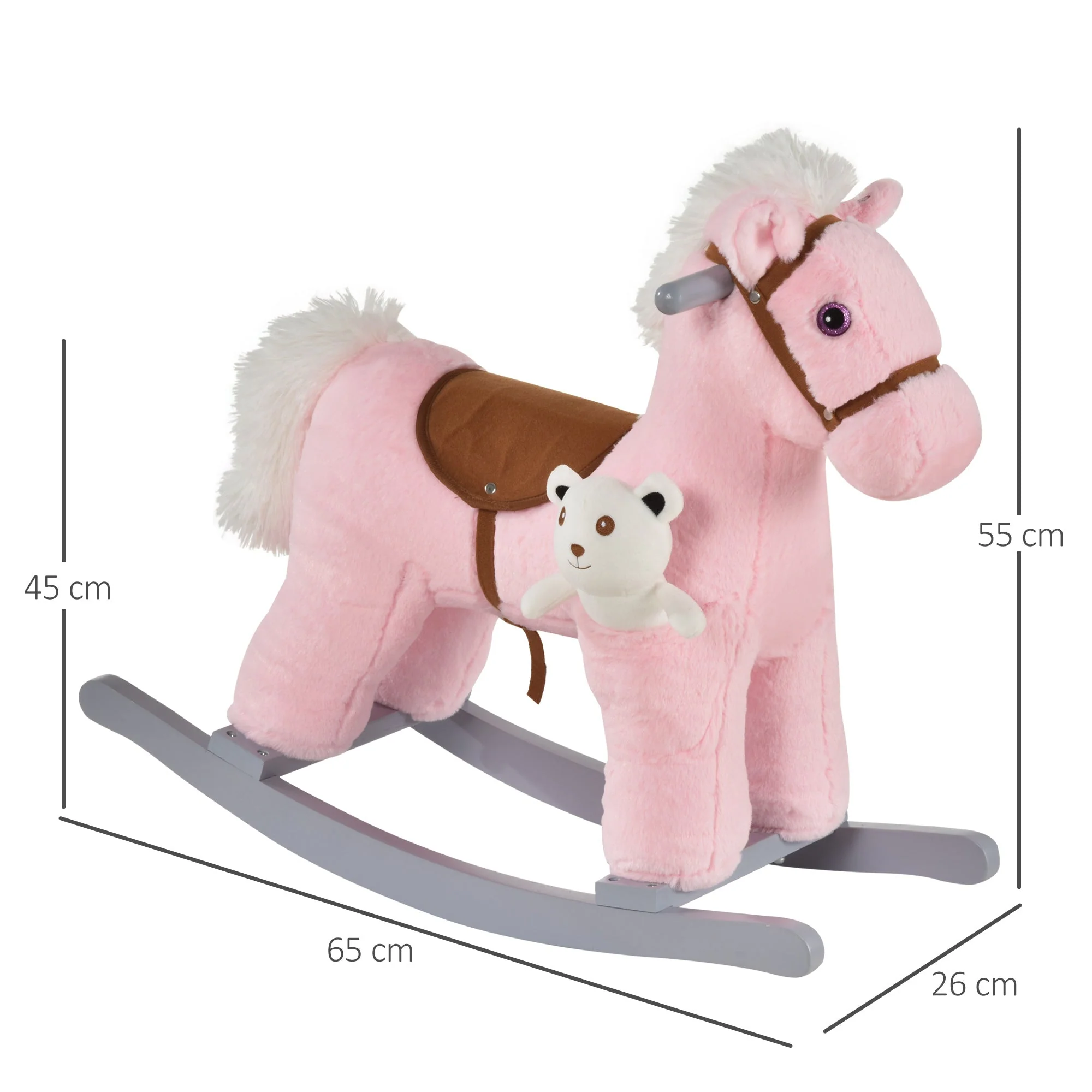 Kids Plush Ride-On Rocking Horse Toy Rocker with Plush Toy Realistic Sounds for Child 18-36 Months Pink - Image 3