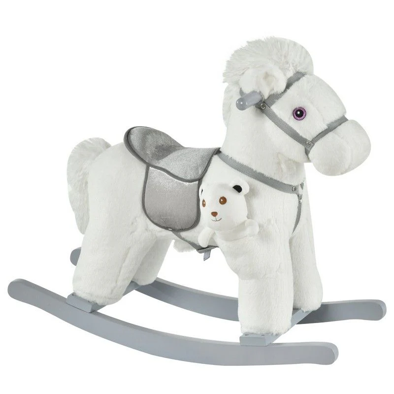 Kids Plush Ride-On Rocking Horse Toy Rocker With Plush Toy Realistic Sounds For Child 18-36 Months White - Image 2
