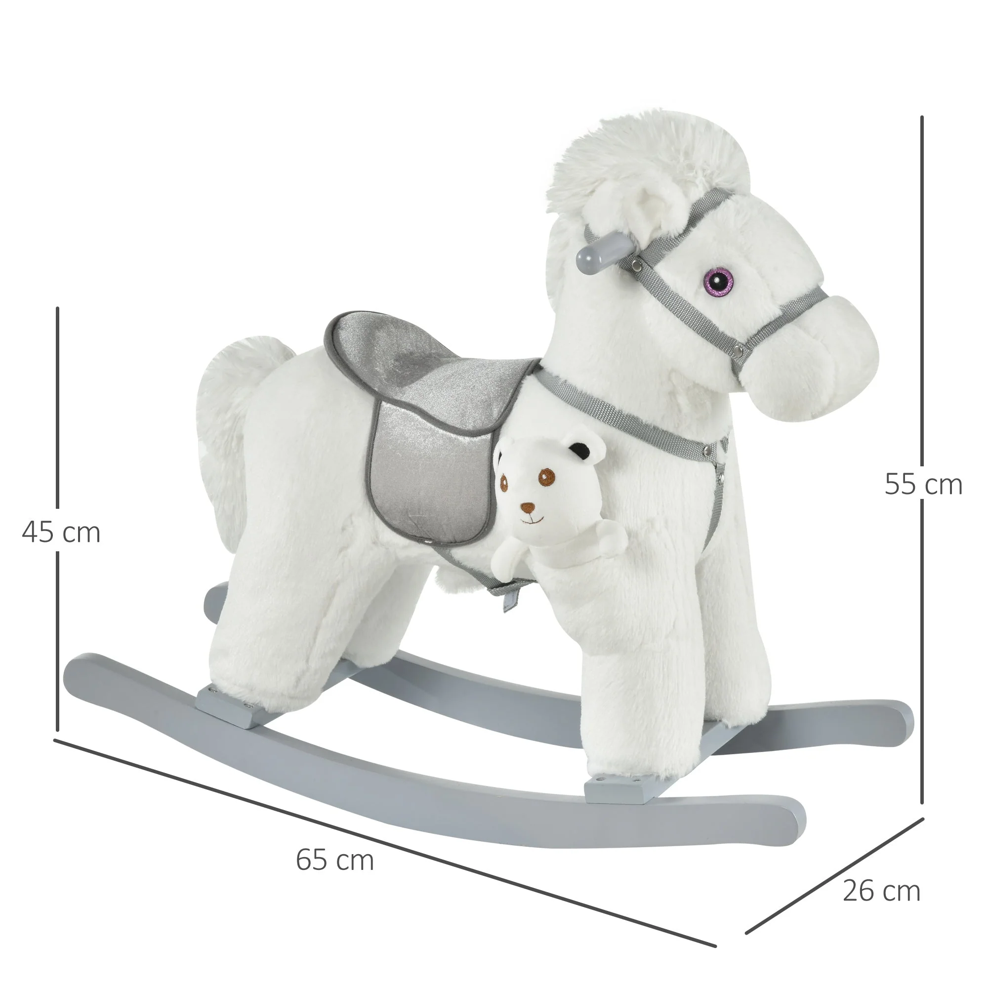 Kids Plush Ride-On Rocking Horse Toy Rocker With Plush Toy Realistic Sounds For Child 18-36 Months White - Image 4