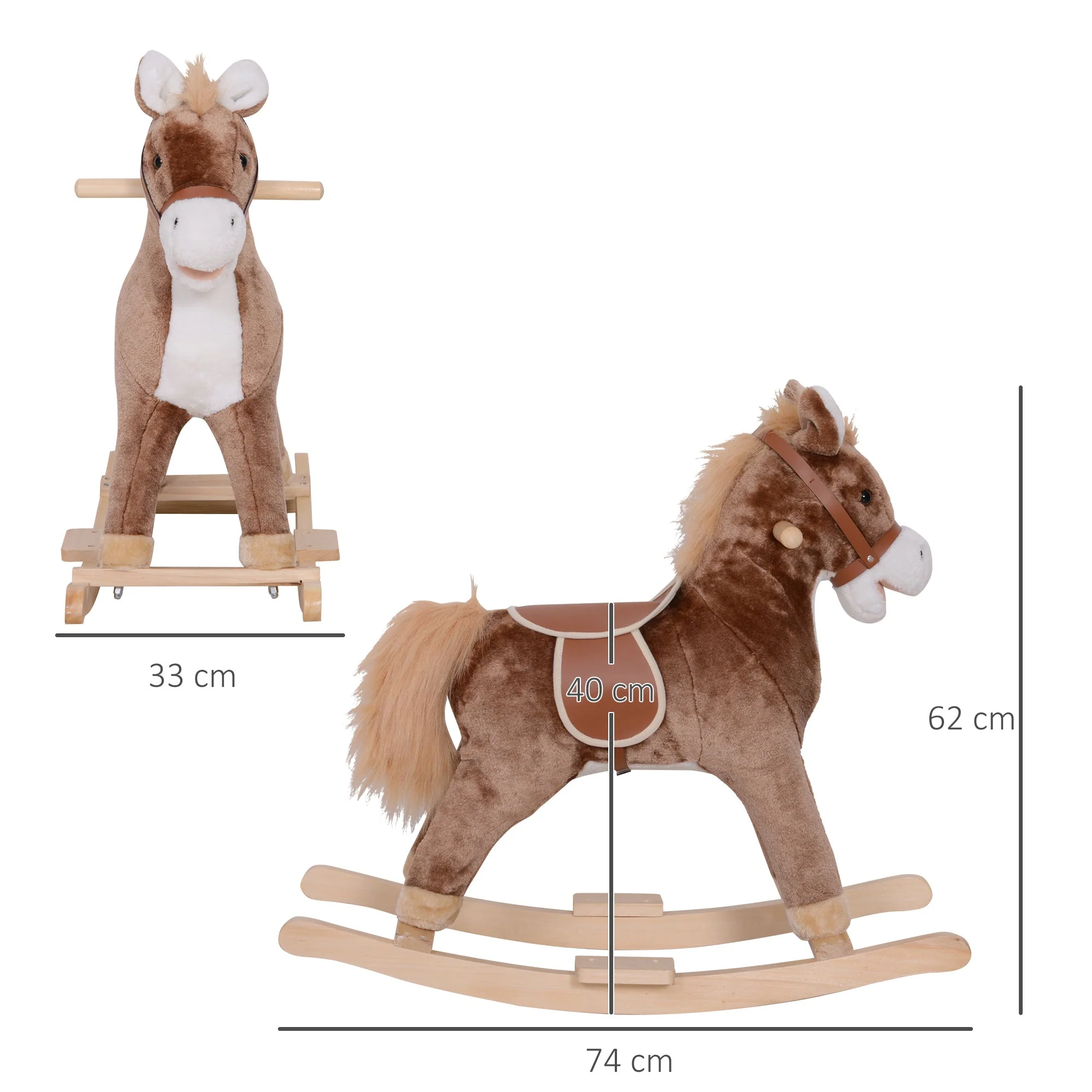 Kids Plush Rocking Horse-Brown/White - Image 3