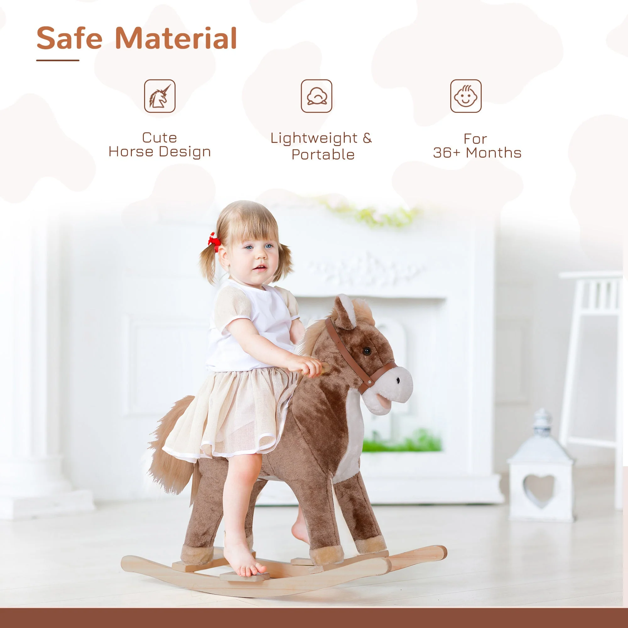 Kids Plush Rocking Horse-Brown/White - Image 4