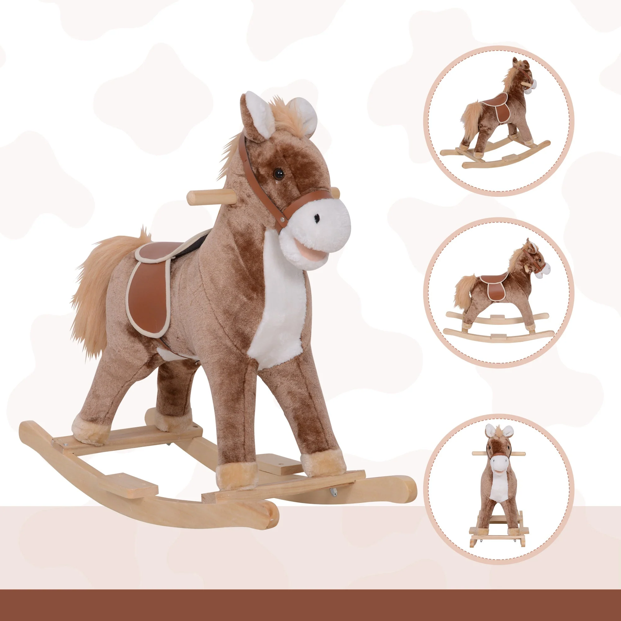 Kids Plush Rocking Horse-Brown/White - Image 7