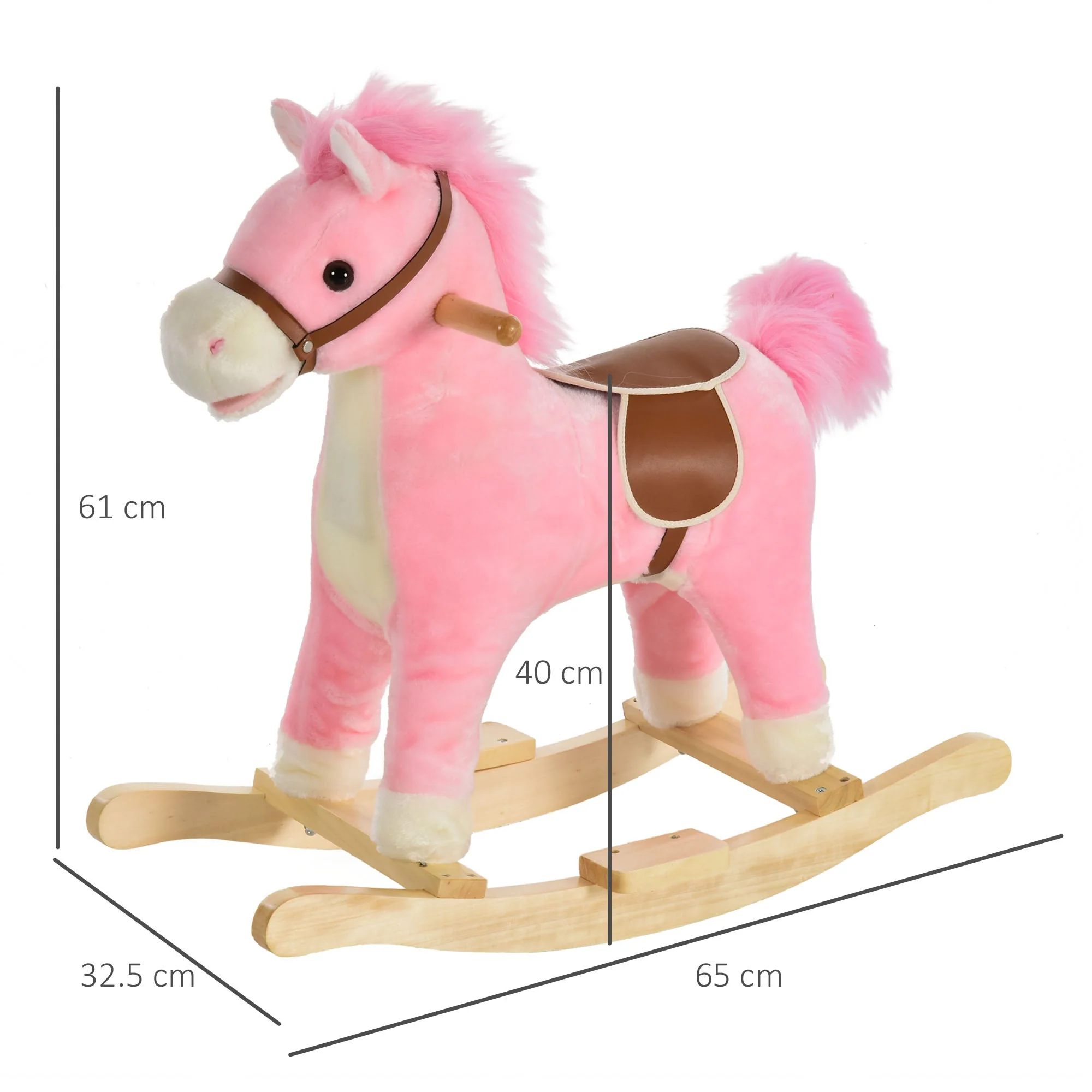 Kids Plush Rocking Horse w/ Sound Moving Mouth Wagging Tail Children Rocker Ride On Toy Gift 36 - 72 Months Pink - Image 2