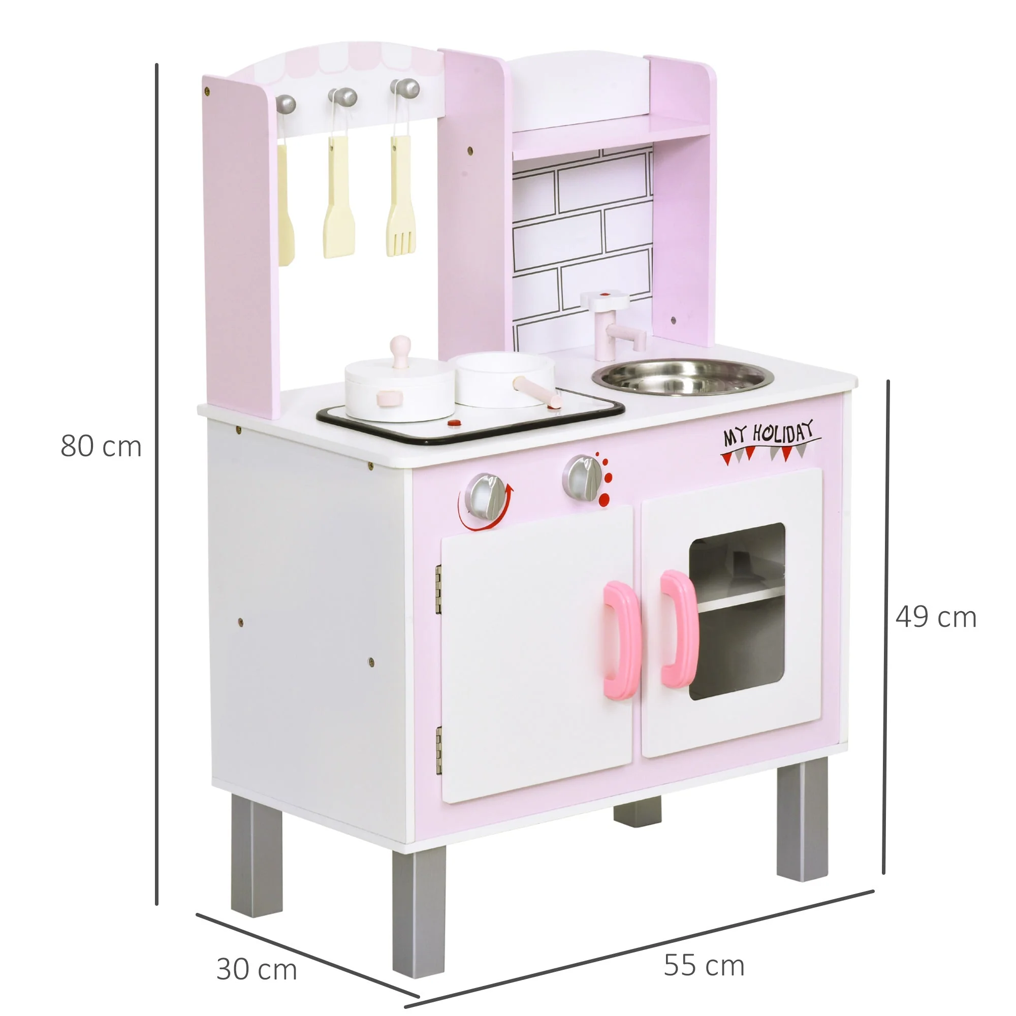 Kids Pretend Kitchen Playset w/ Cooking Toy Accessories - Pink - Image 3