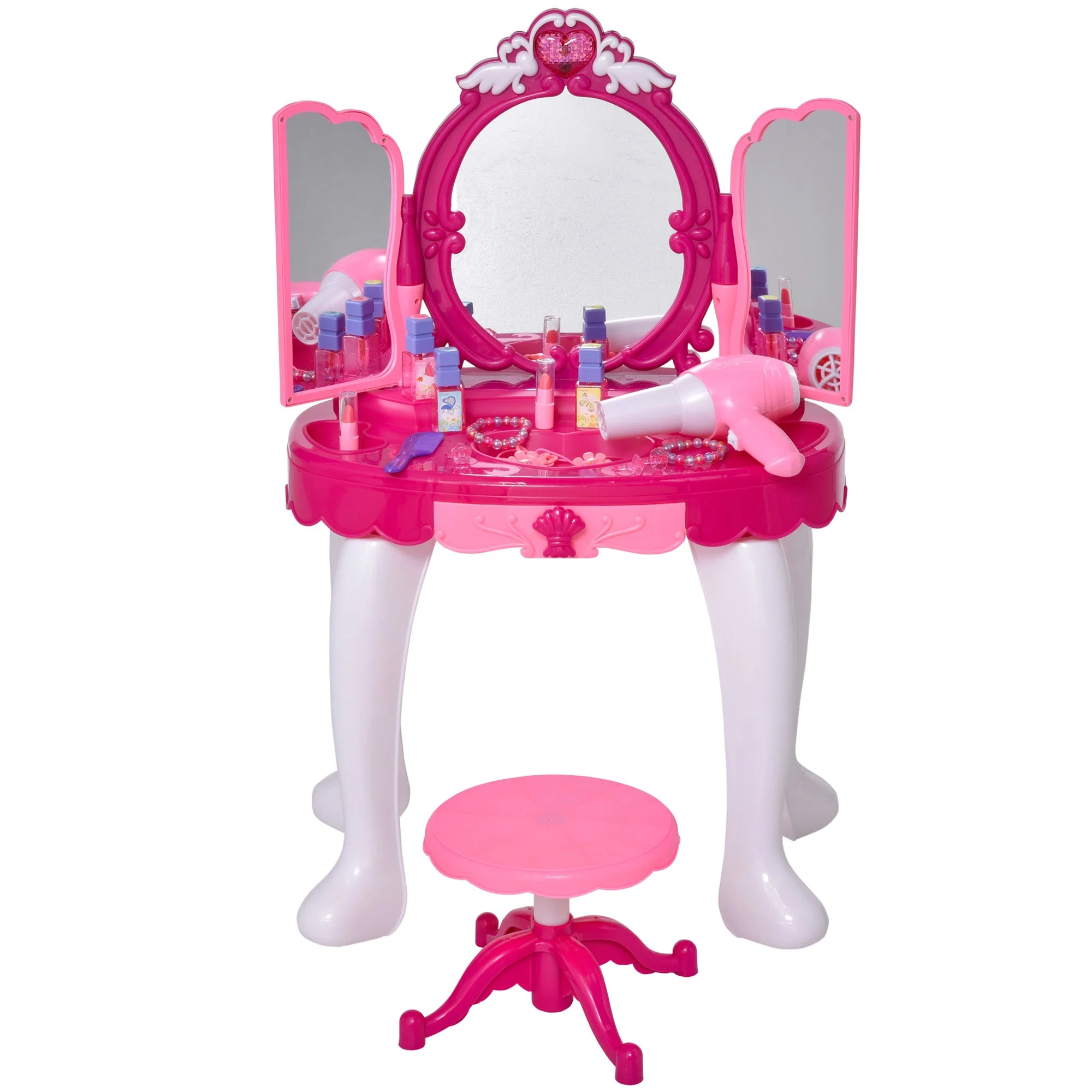 Kids Pretend Play Plastic Vanity Table Set w/ Sound Effect Purple/Red - Image 7