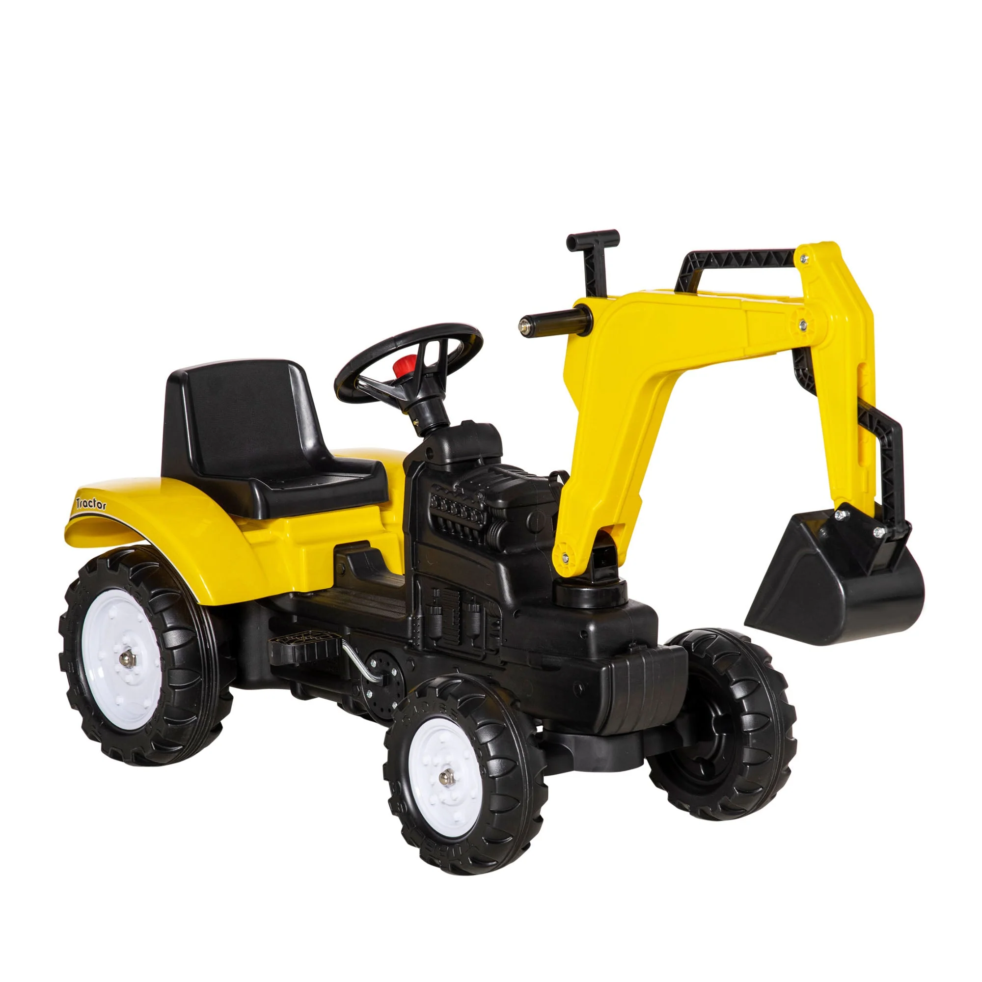 Kids Ride on Digger Pedal Go Kart Pretend Play Construction Car with Horn for 3 - 6 Years - Image 2