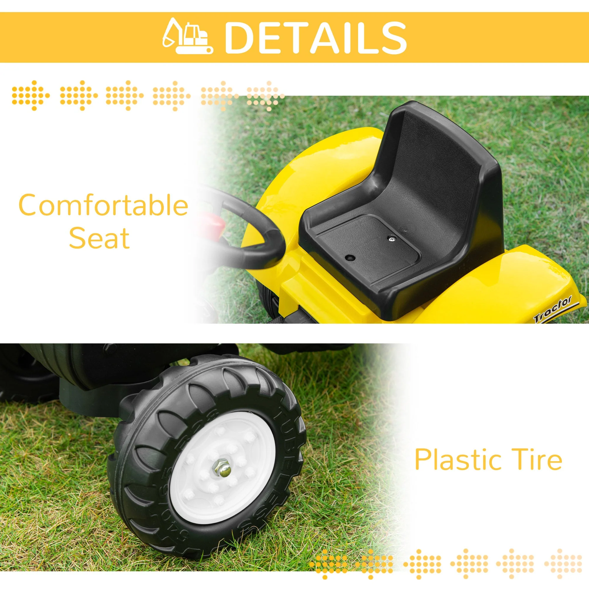Kids Ride on Digger Pedal Go Kart Pretend Play Construction Car with Horn for 3 - 6 Years - Image 7