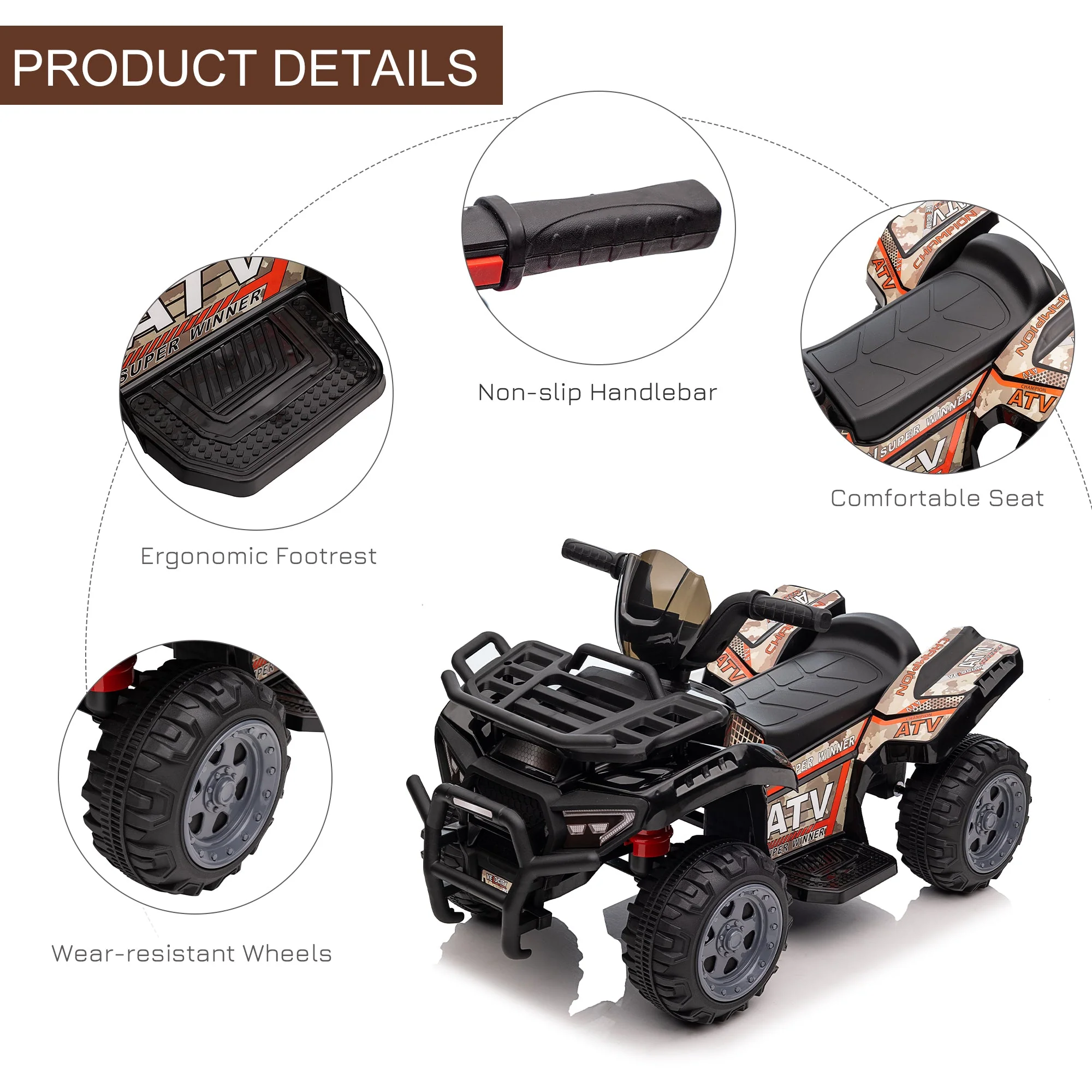 Kids Ride-on Four Wheeler ATV Car with Real Working Headlights for 18-36M - Image 5