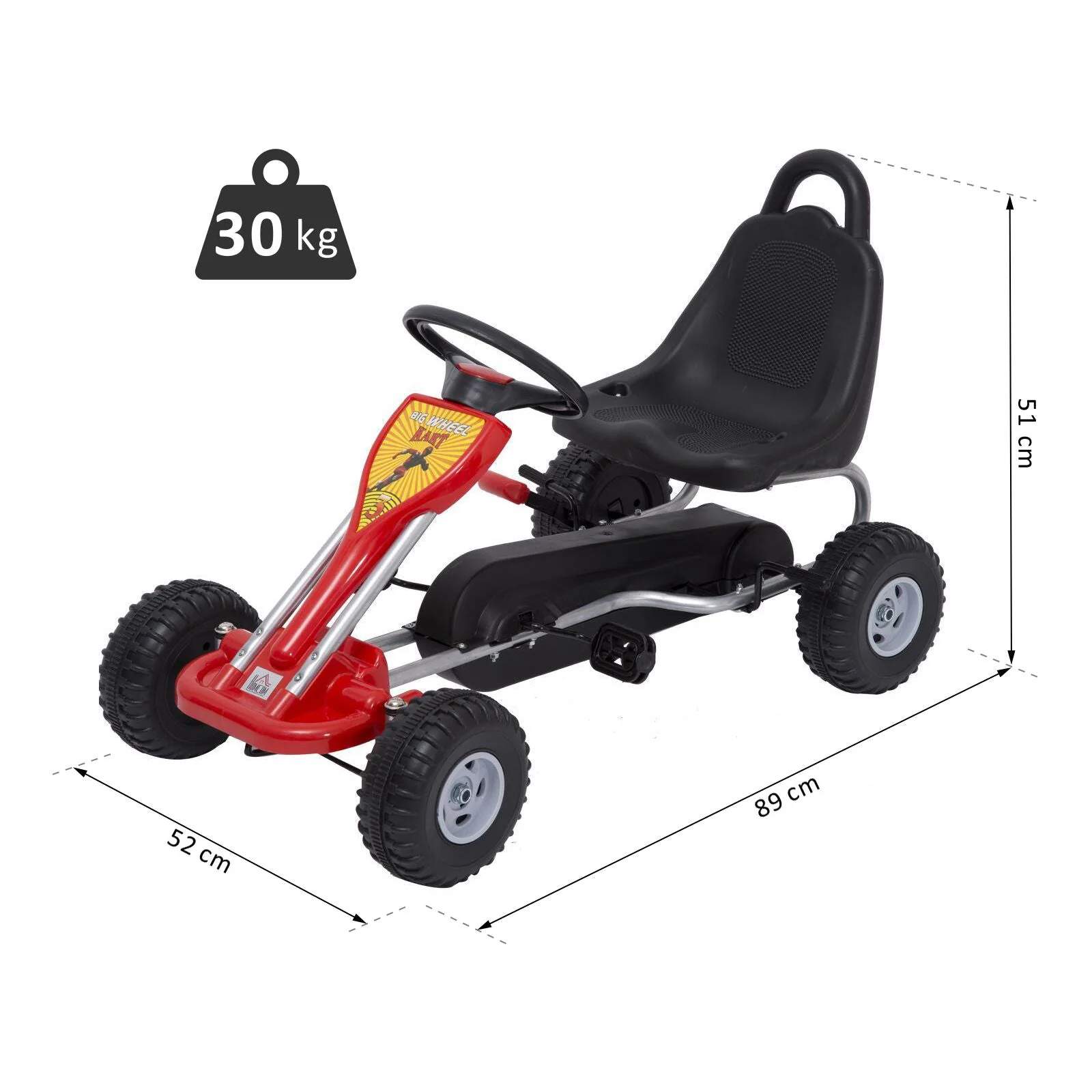 Kids Ride on Pedal Go Kart W/Hand Brake-Red - Image 3