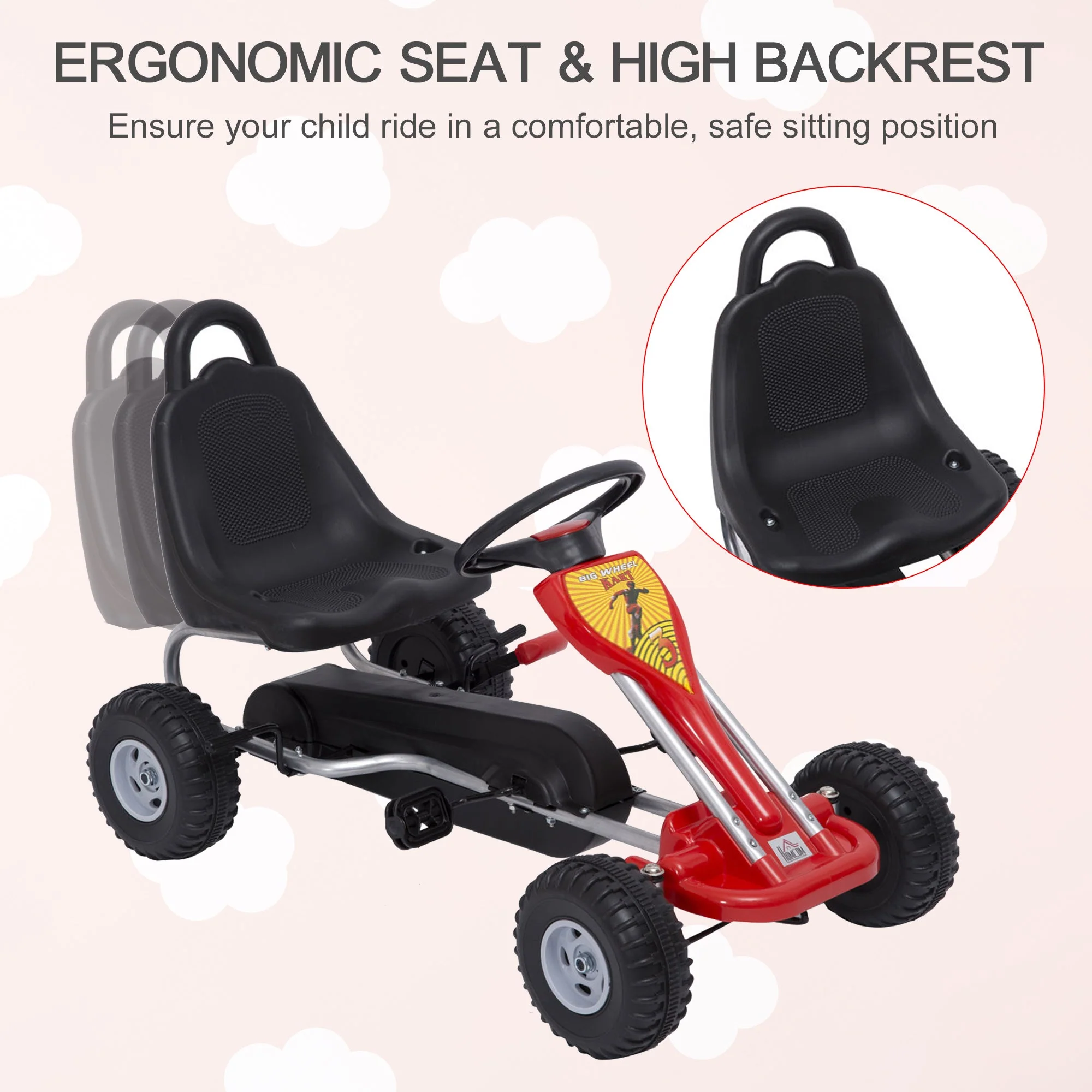 Kids Ride on Pedal Go Kart W/Hand Brake-Red - Image 5