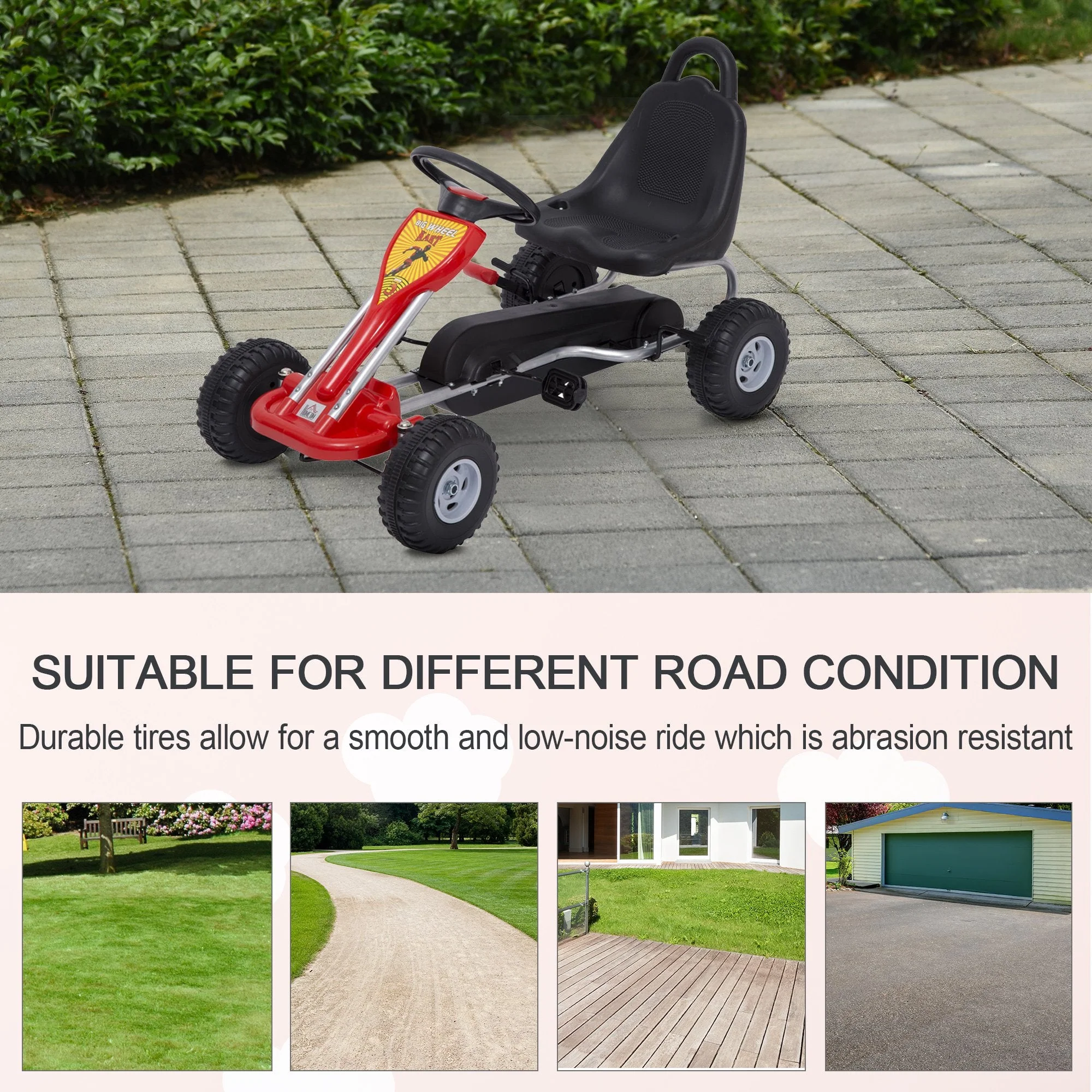 Kids Ride on Pedal Go Kart W/Hand Brake-Red - Image 7