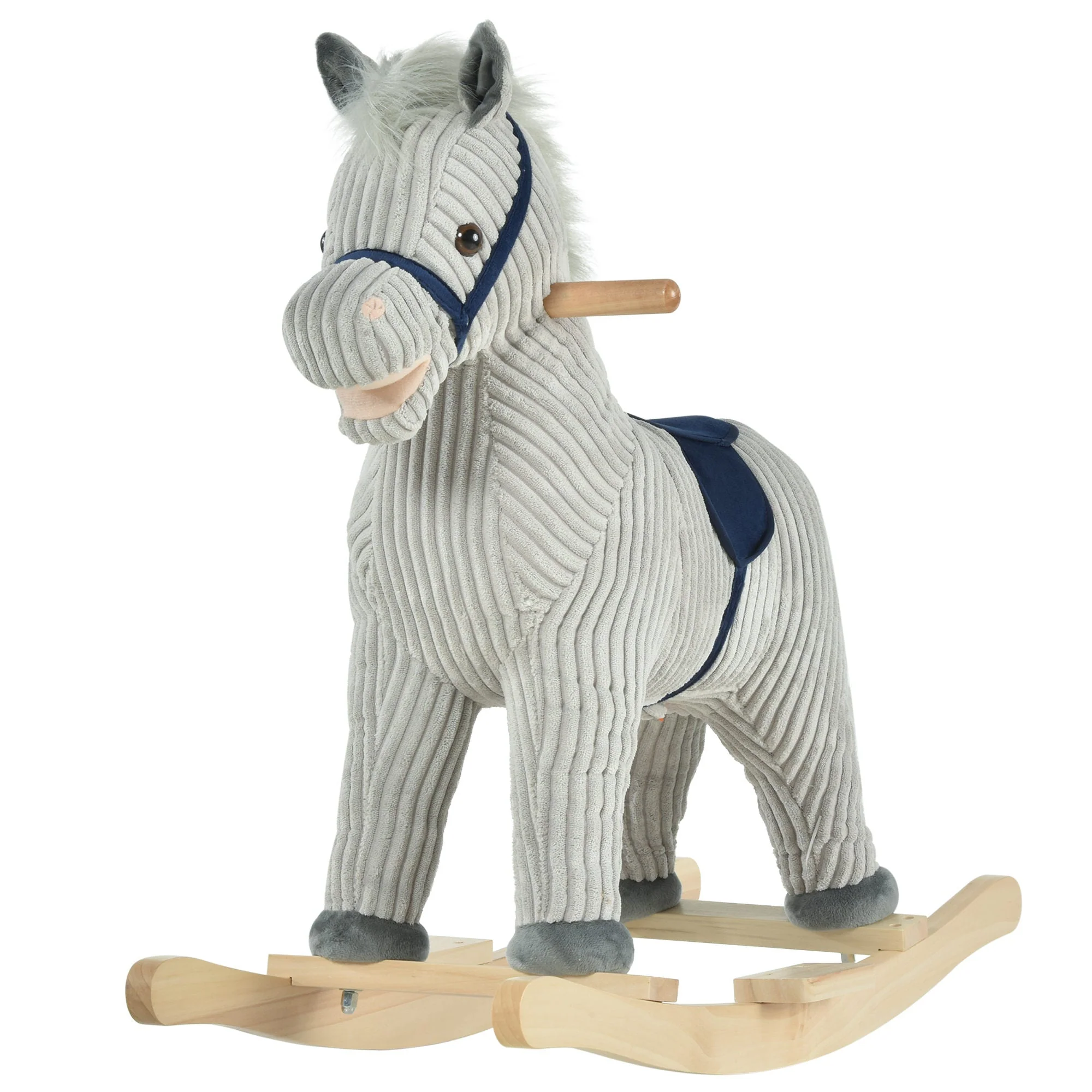 Kids Ride On Ribbed Plush Rocking Horse w/ Sound Grey - Image 9