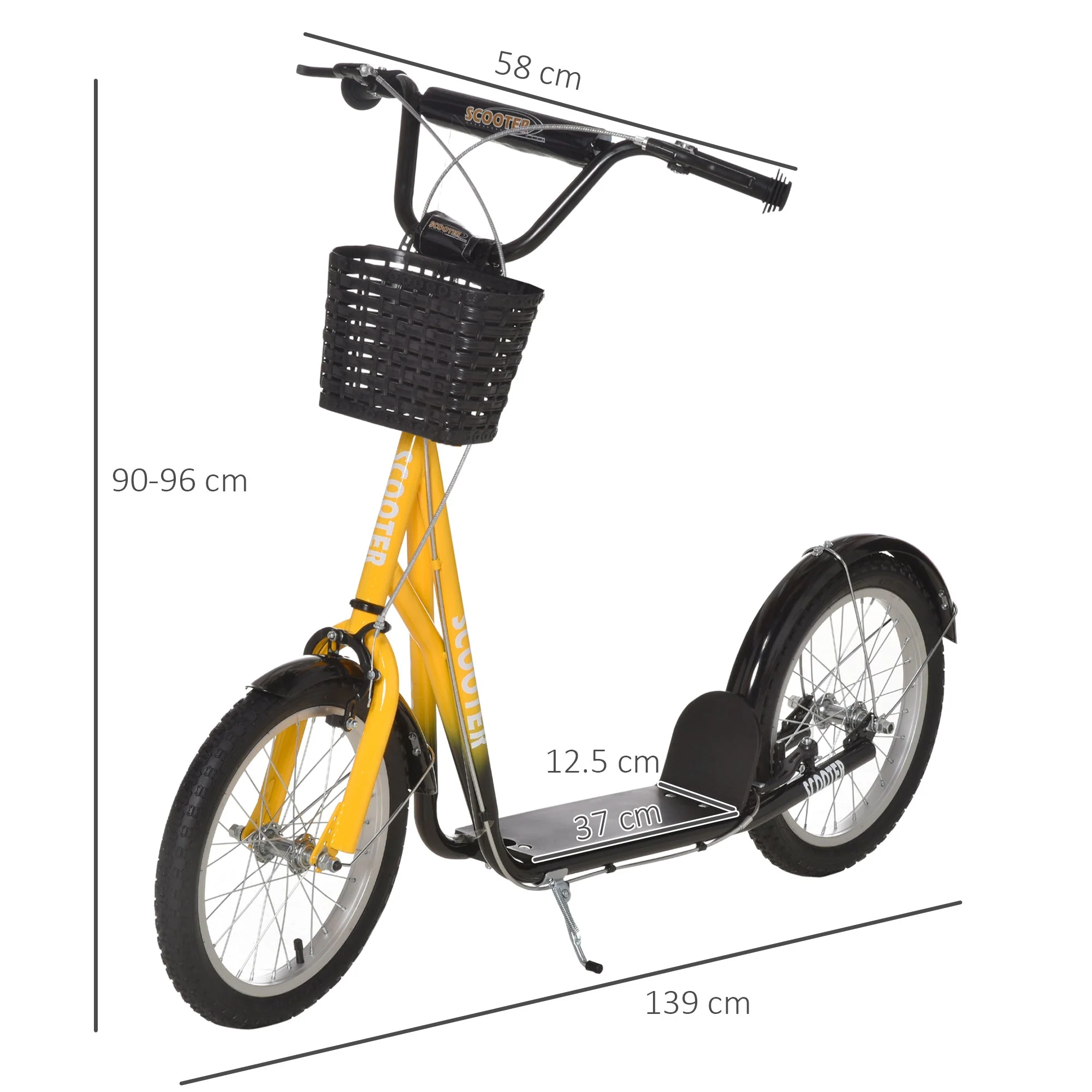 Kids Scooter Adjustable w/ Inflatable Wheel Brake Basket Cupholder Mudguard - Image 3