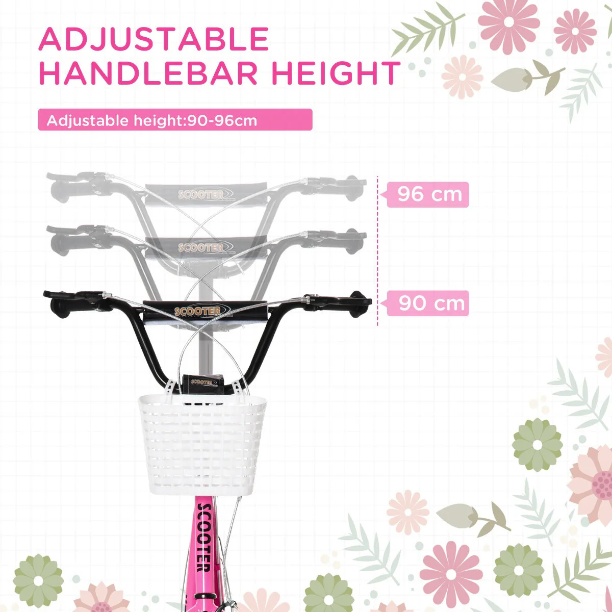 Kids Scooter Adjustable w/ Inflatable Wheel Brake Basket Cupholder Mudguard - Image 4