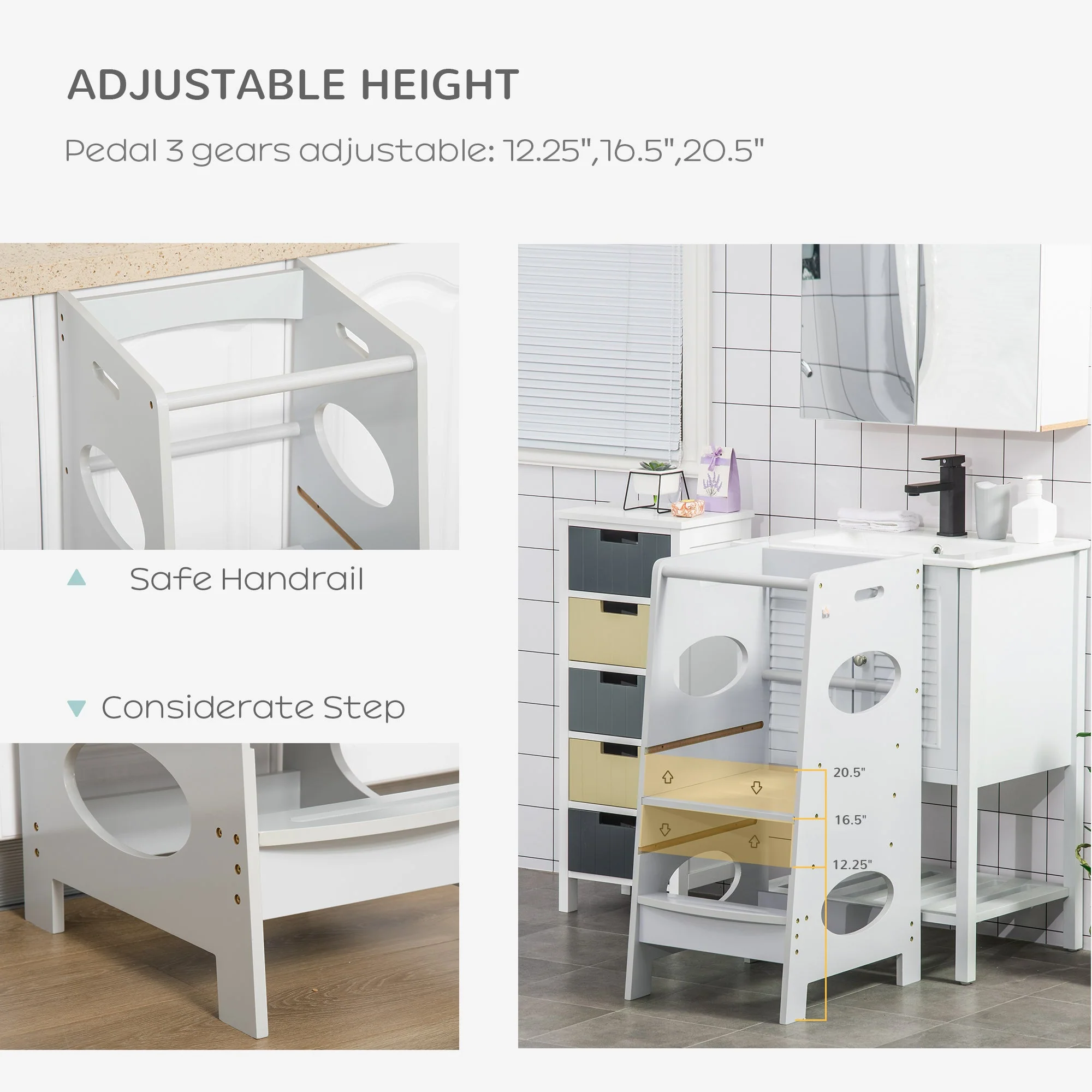 Kids Step Stool Toddler Kitchen Stool Tower with Adjustable Standing Platform - Image 4