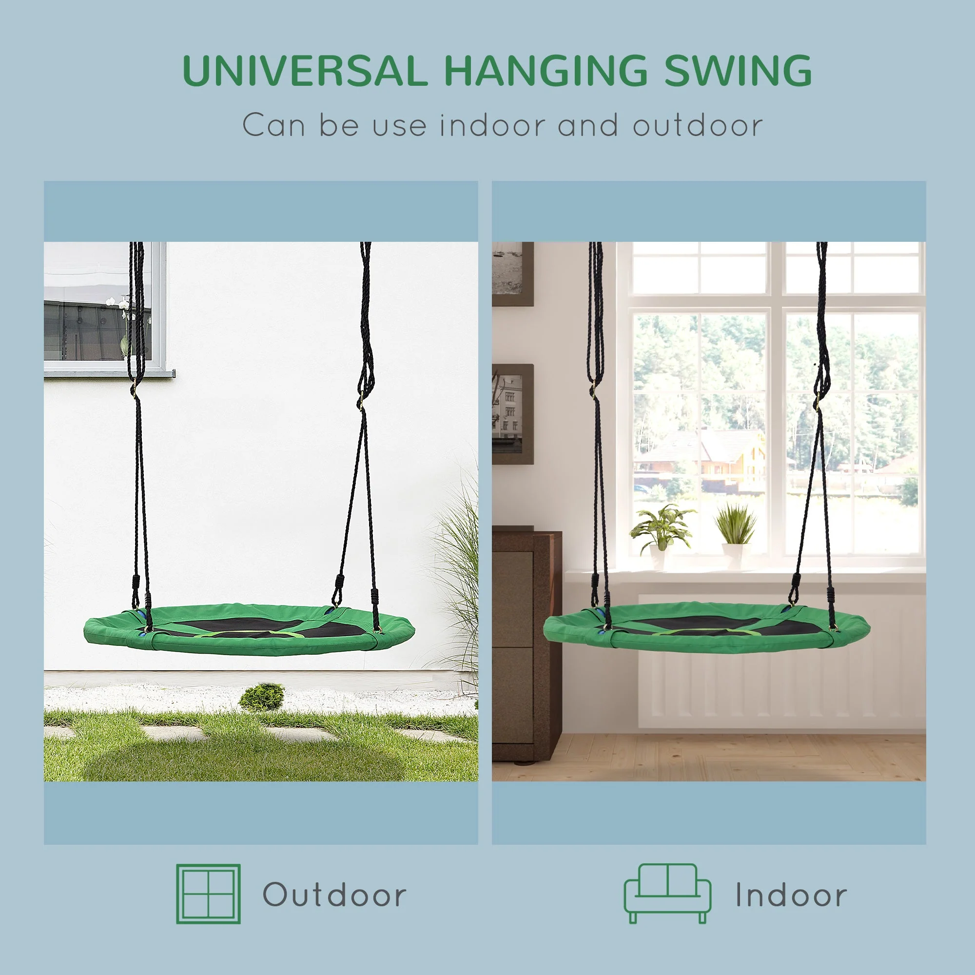 Kids Swing Outdoor Toys For Kids Diameter 100X4.5H cm-Black/Green - Image 6