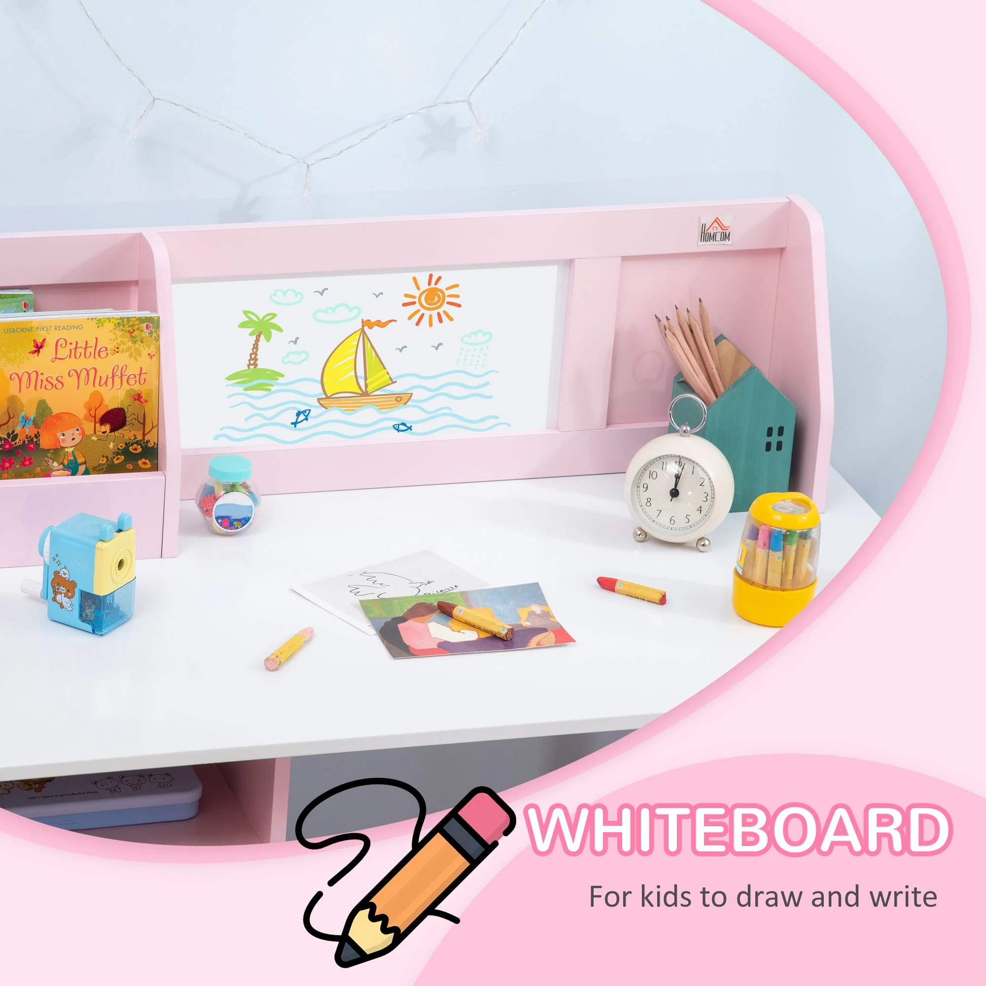 Kids Table and Chair Set Two-Piece Table and Chair Set Multi Use Toddler Furniture w/ Whiteboard - Pink - Image 4