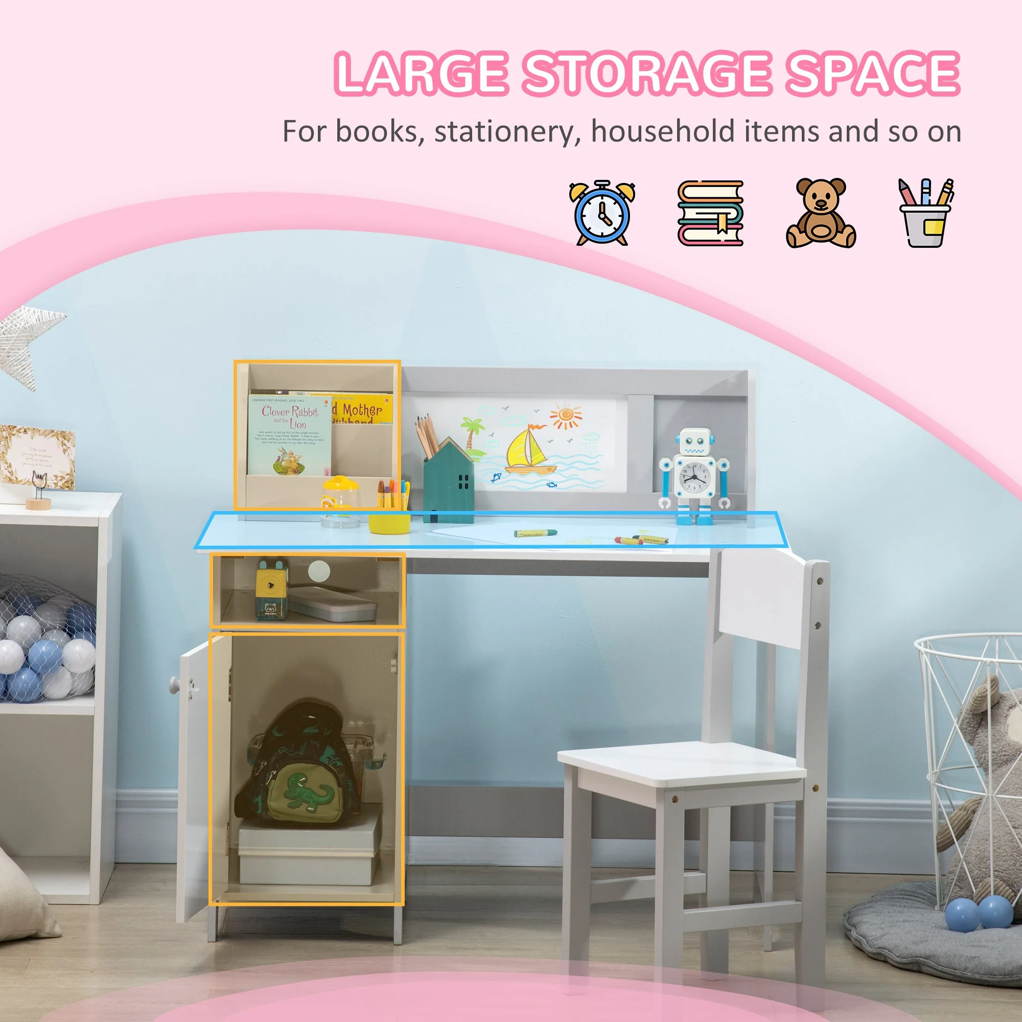 Kids Table and Chair Set with Whiteboard - Image 3