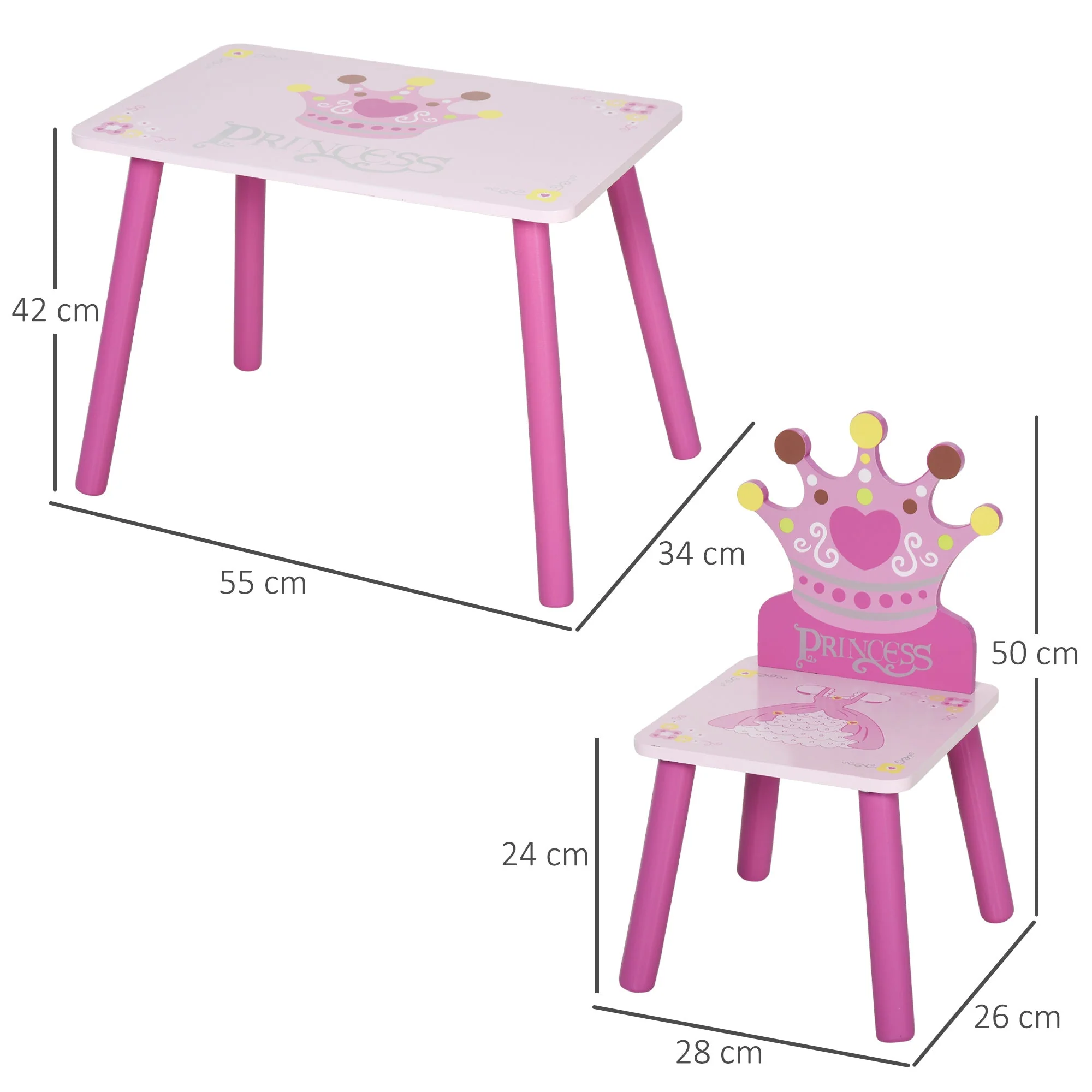 Kids Three-Piece Table and Chairs Set Pink - Image 3