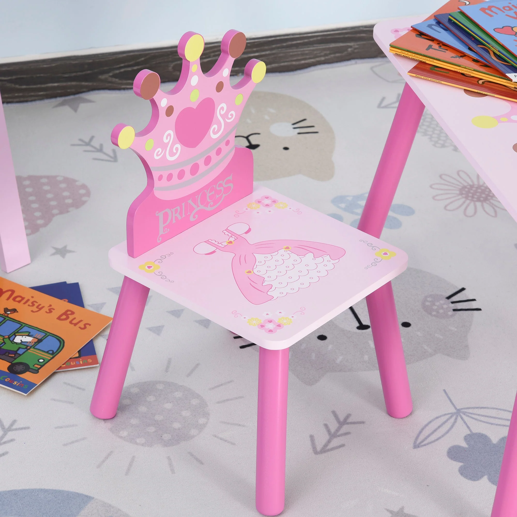 Kids Three-Piece Table and Chairs Set Pink - Image 7