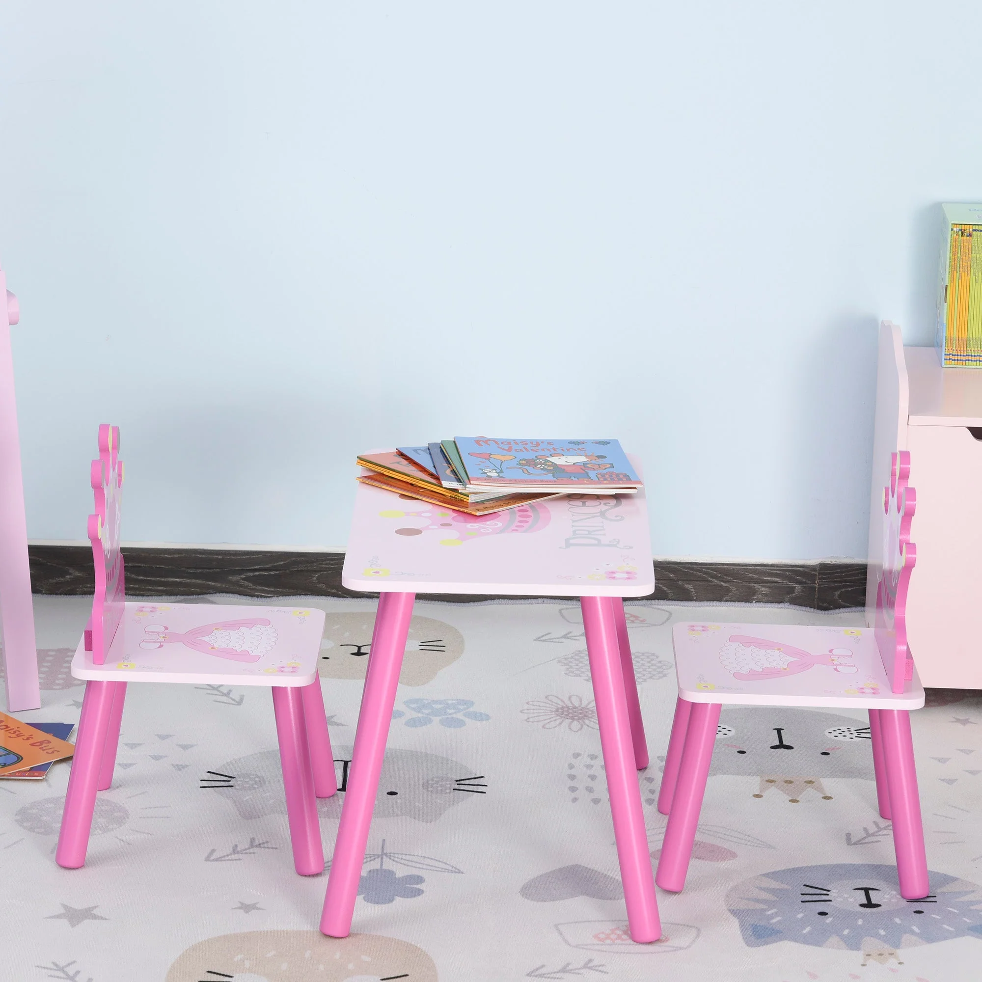Kids Three-Piece Table and Chairs Set Pink - Image 9