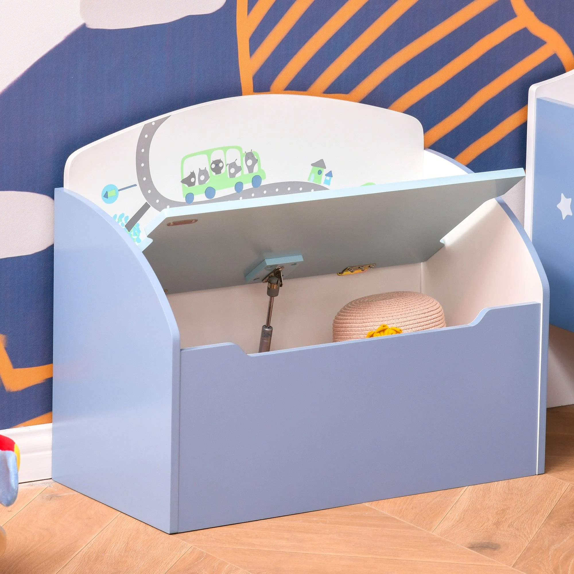 Kids Two-In-One Toy Storage Box and Seat – Blue - Image 9