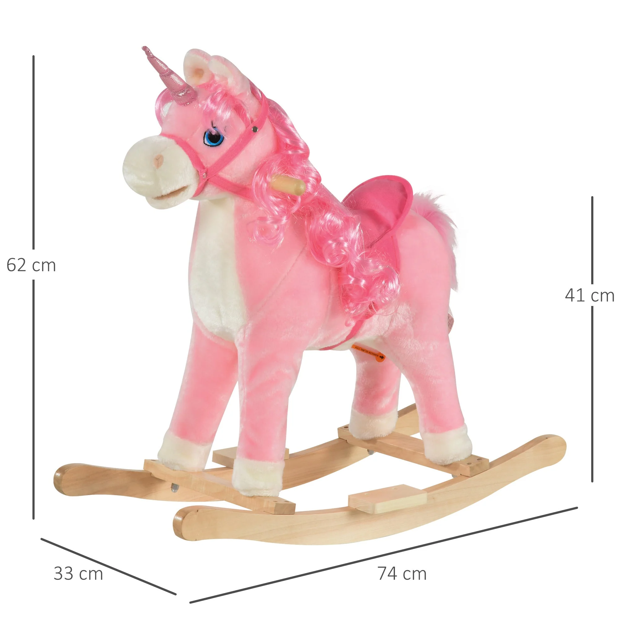Kids Unicorn Plush Rocking Ride On w/ Sound Pink - Image 3