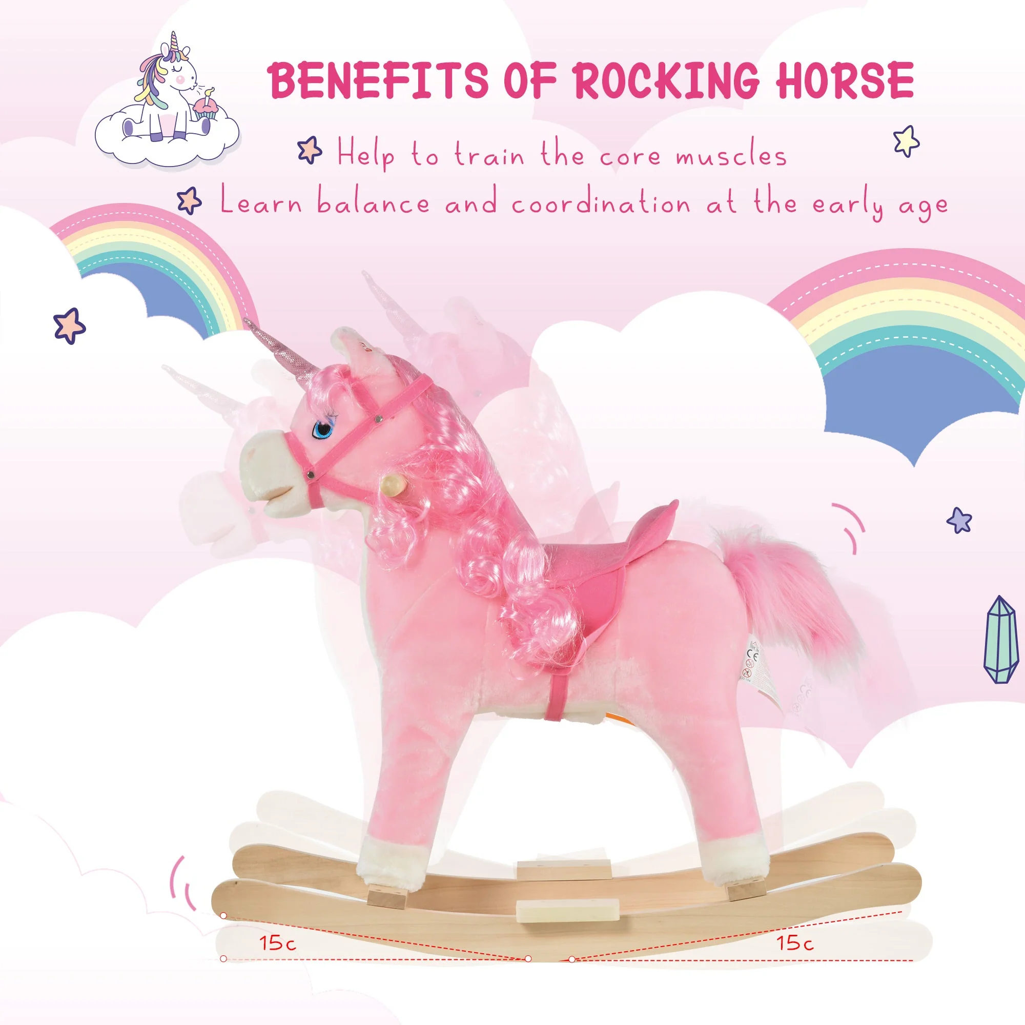 Kids Unicorn Plush Rocking Ride On w/ Sound Pink - Image 6