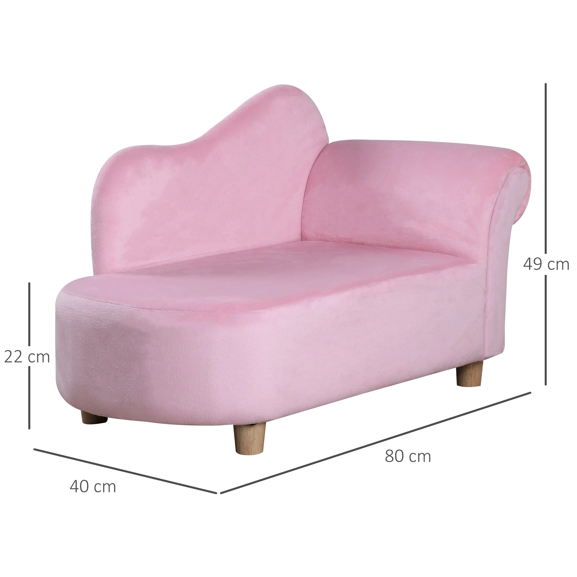 Kids Velvet-Like Chaise Lounge Pink - Image 3