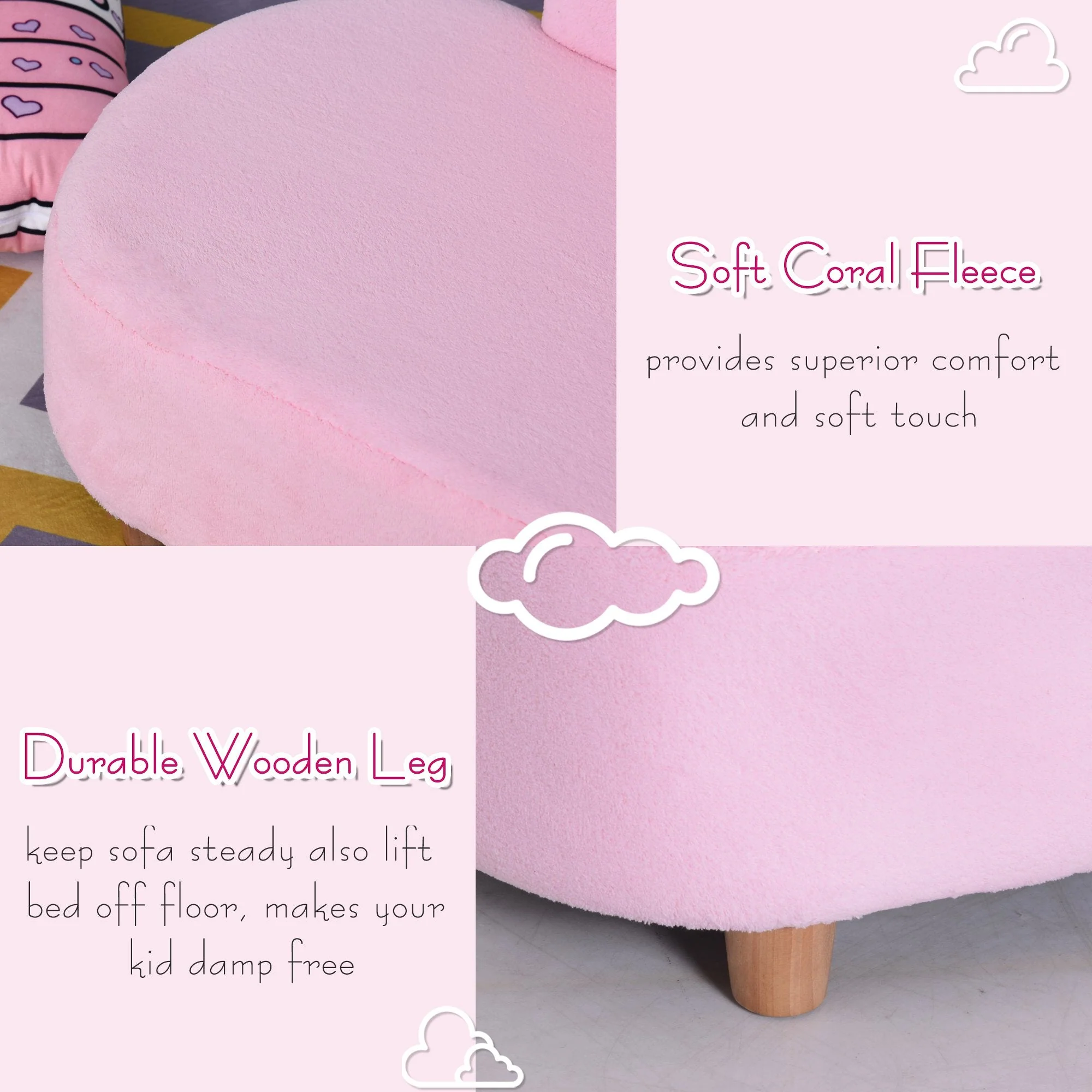 Kids Velvet-Like Chaise Lounge Pink - Image 4