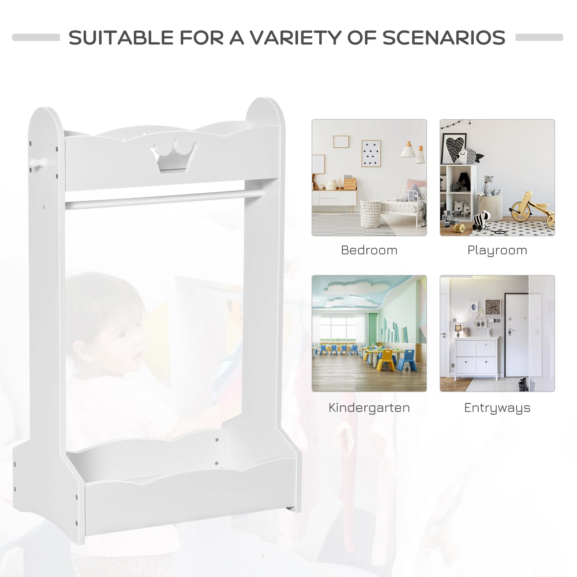 Kids Wood Clothes Rack Hall Tree with Storage Shelves Freestanding Wardrobe - Image 6
