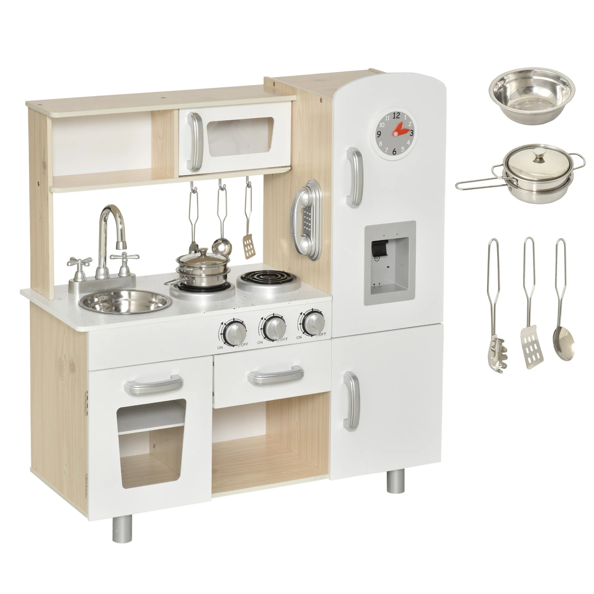 Kids Wooden Pretend Play Toy Kitchen Cooking Set Role Play Phone for Boys Girls White - Image 8