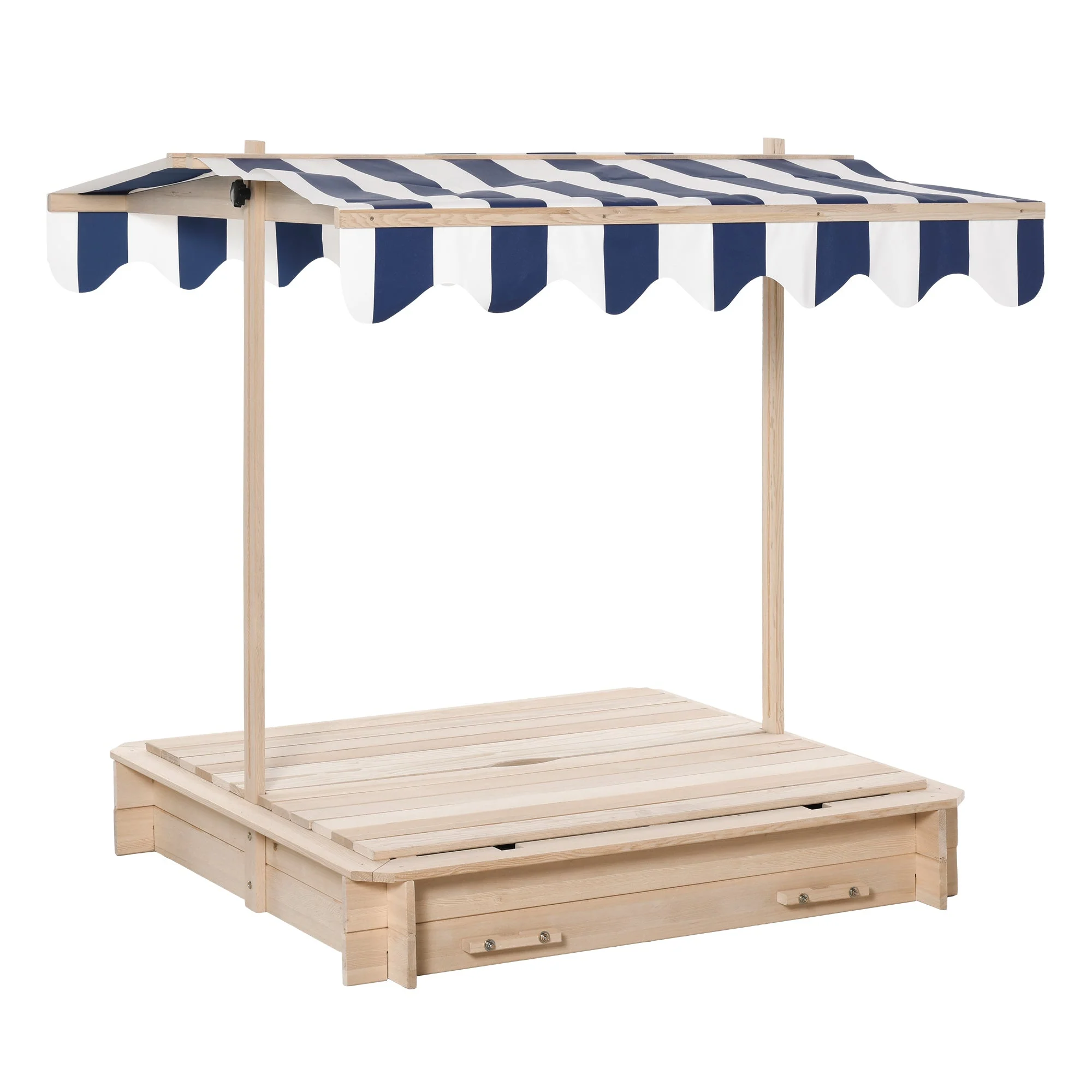 Kids Wooden Sand Pit with Lids Children Sandbox Height Adjustable Canopy for Garden - Image 2