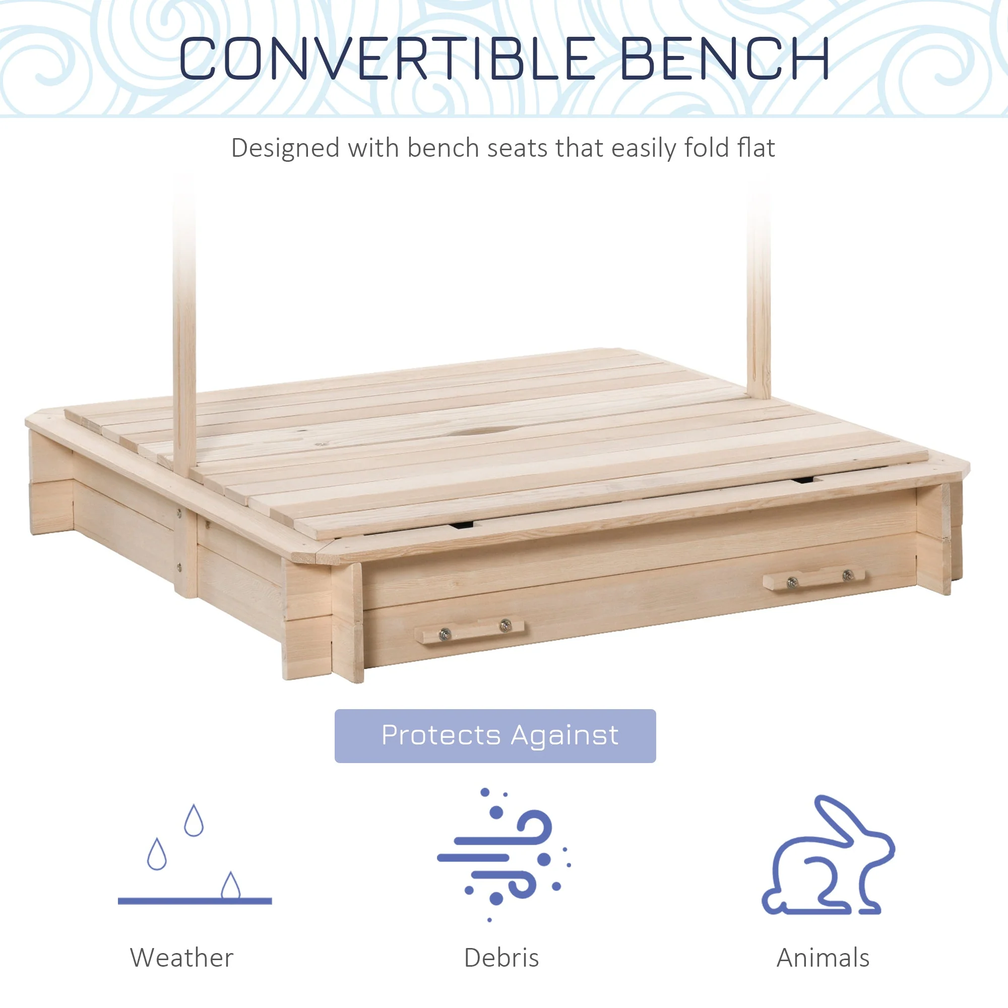 Kids Wooden Sand Pit with Lids Children Sandbox Height Adjustable Canopy for Garden - Image 5